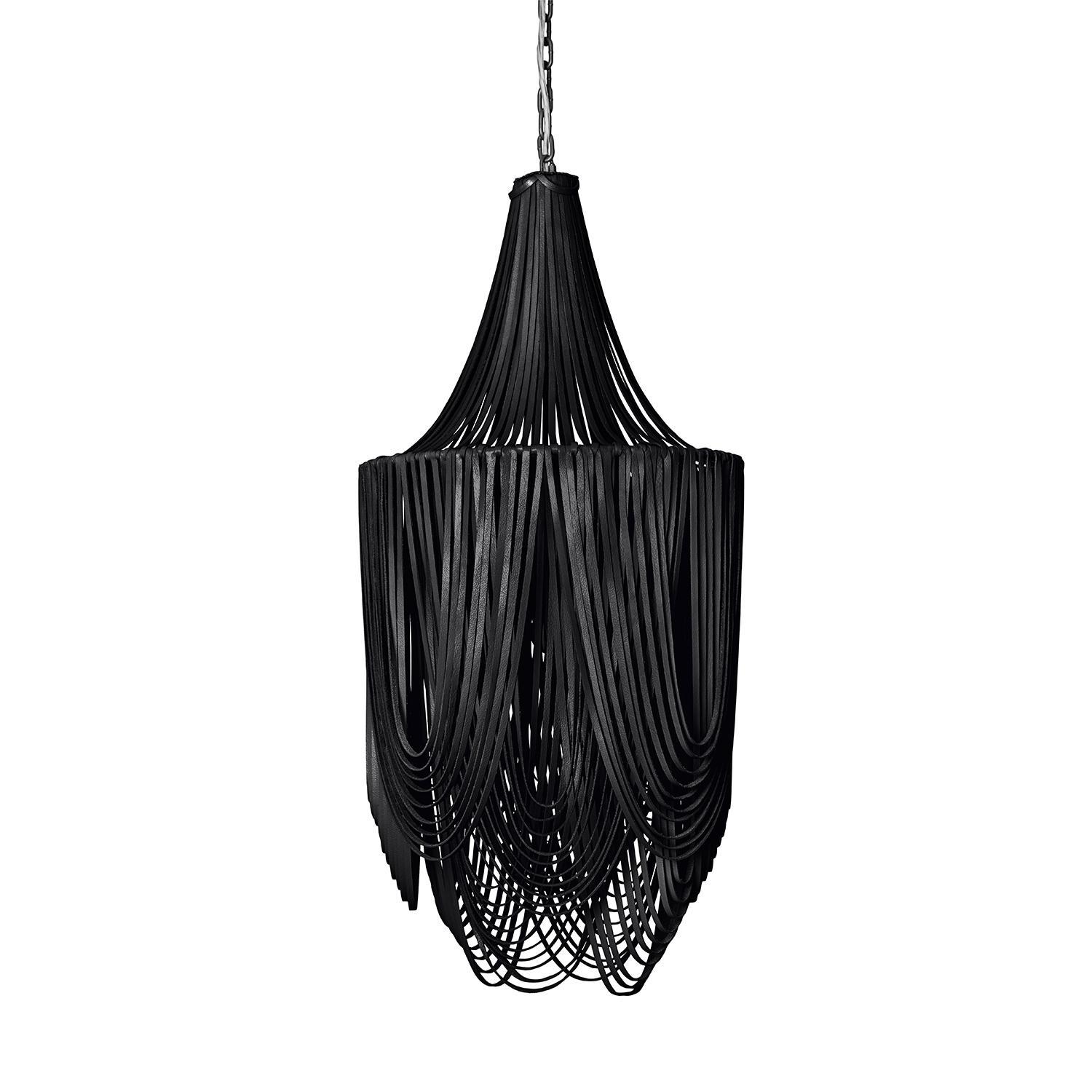 Small Round Whisper with Crown Leather Chandelier in Premium Leather