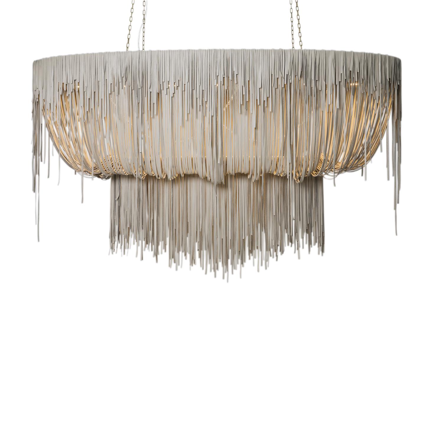 Stretch Oval Urchin Leather Chandelier in Cream-Stone Leather