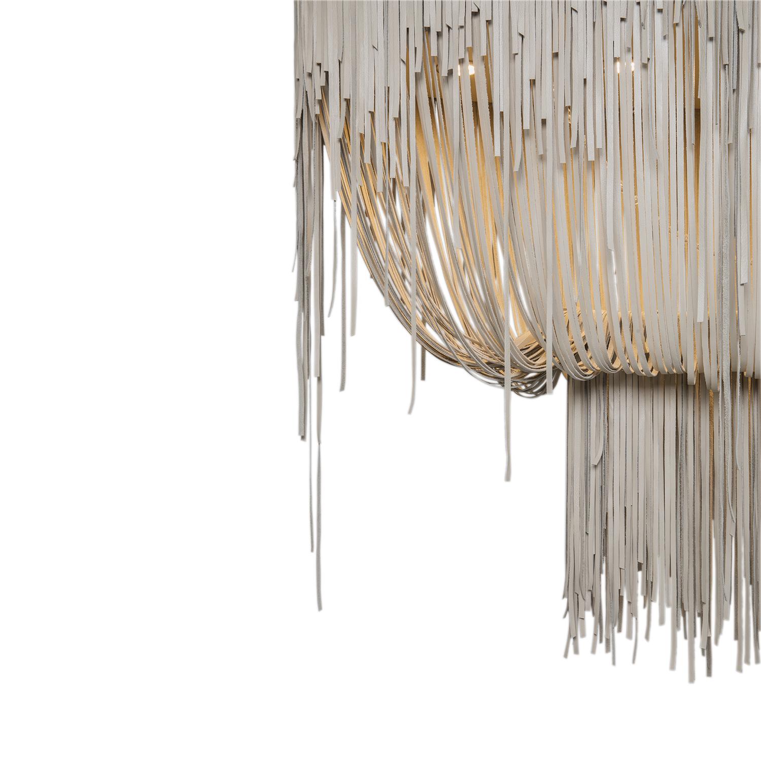 Stretch Oval Urchin Leather Chandelier in Cream-Stone Leather