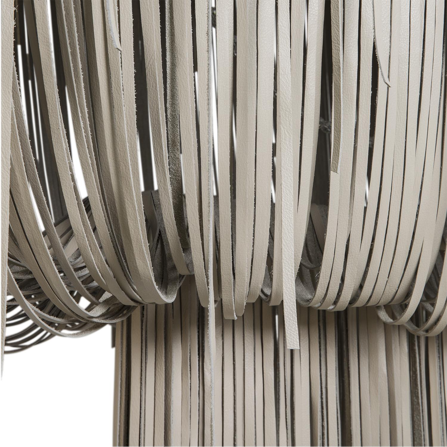Stretch Oval Urchin Leather Chandelier in Cream-Stone Leather