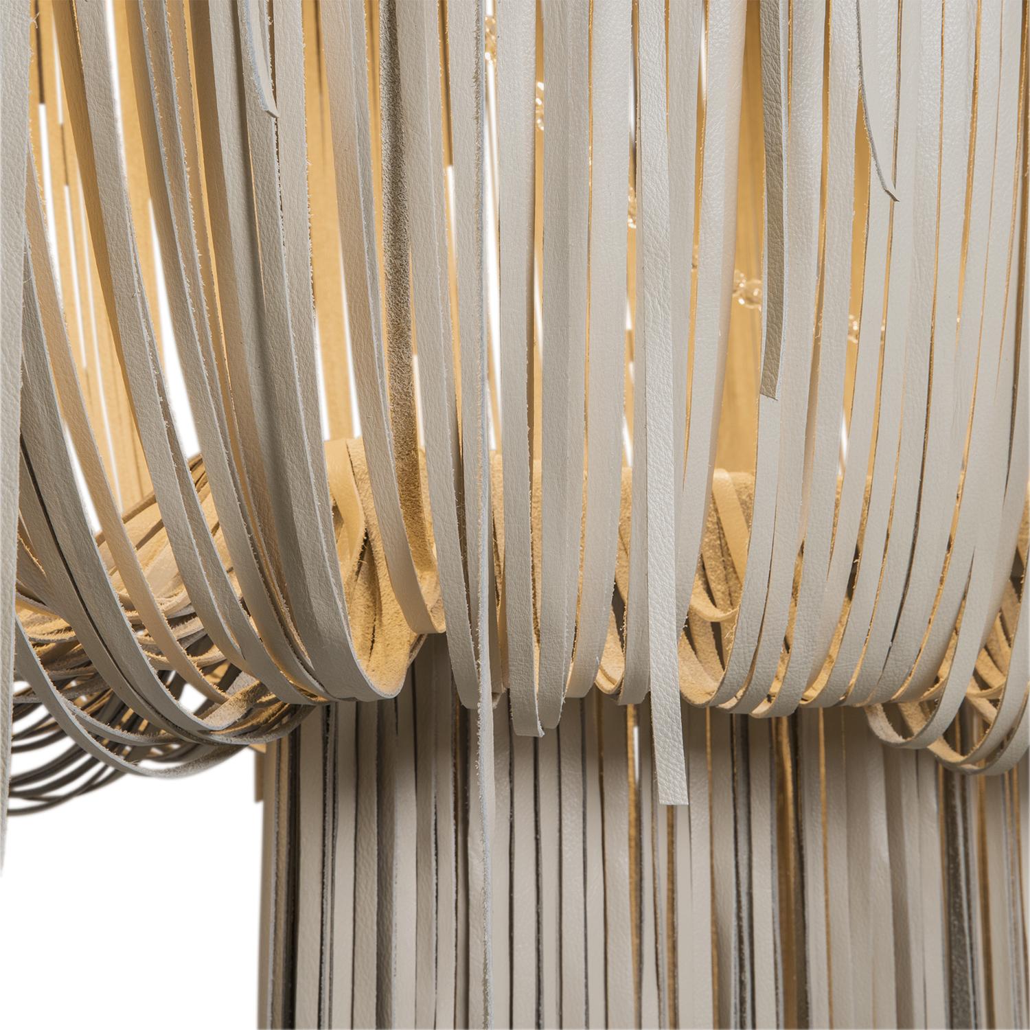Stretch Oval Urchin Leather Chandelier in Cream-Stone Leather