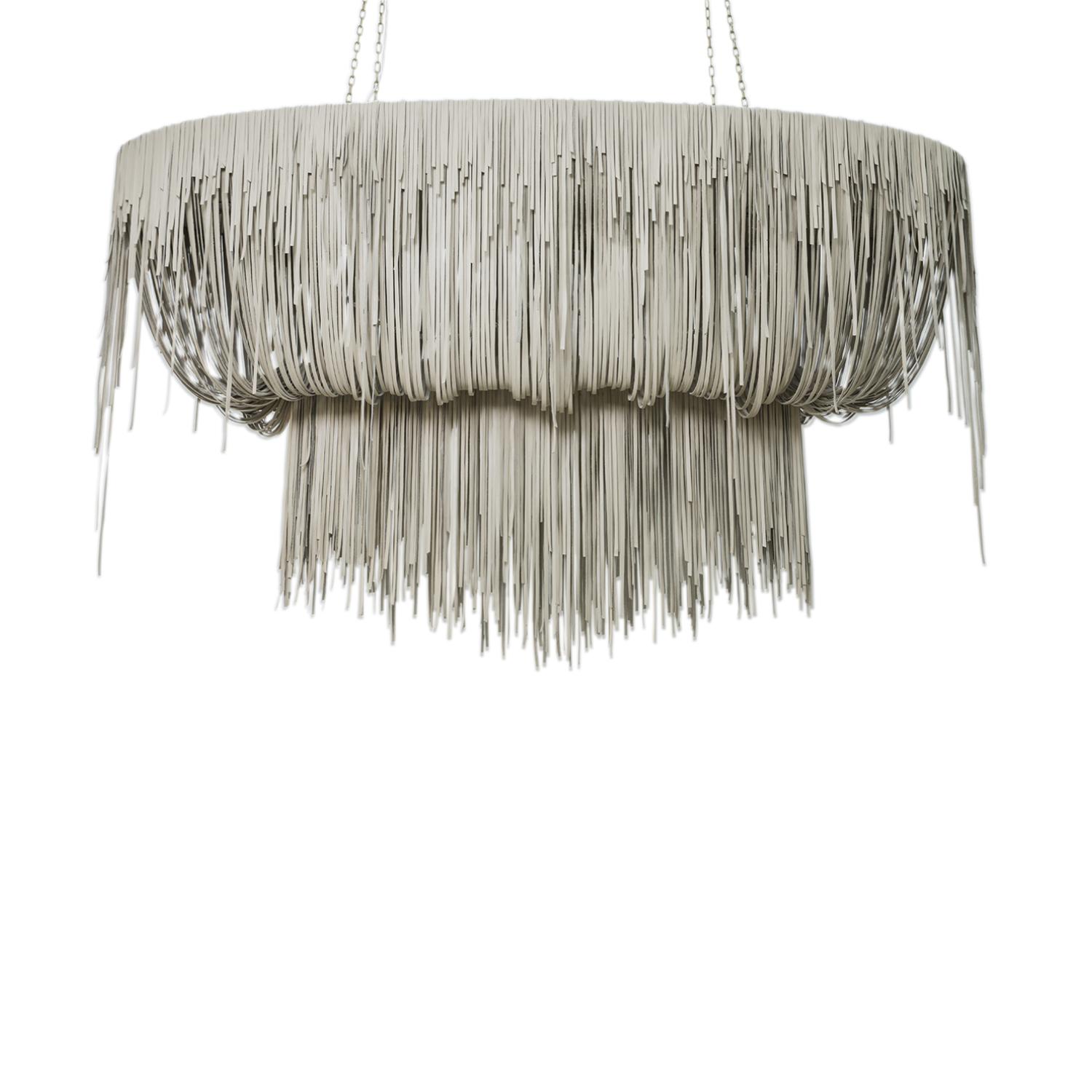 Stretch Oval Urchin Leather Chandelier in Cream-Stone Leather