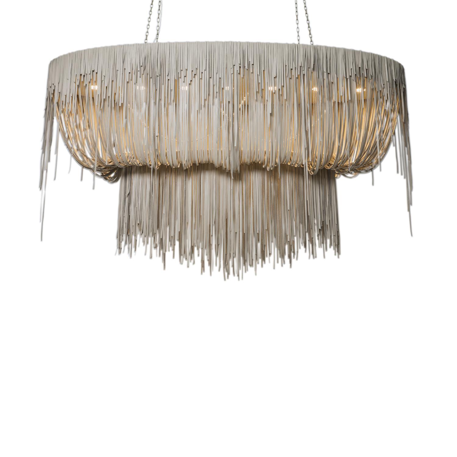 Stretch Oval Urchin Leather Chandelier in Cream-Stone Leather