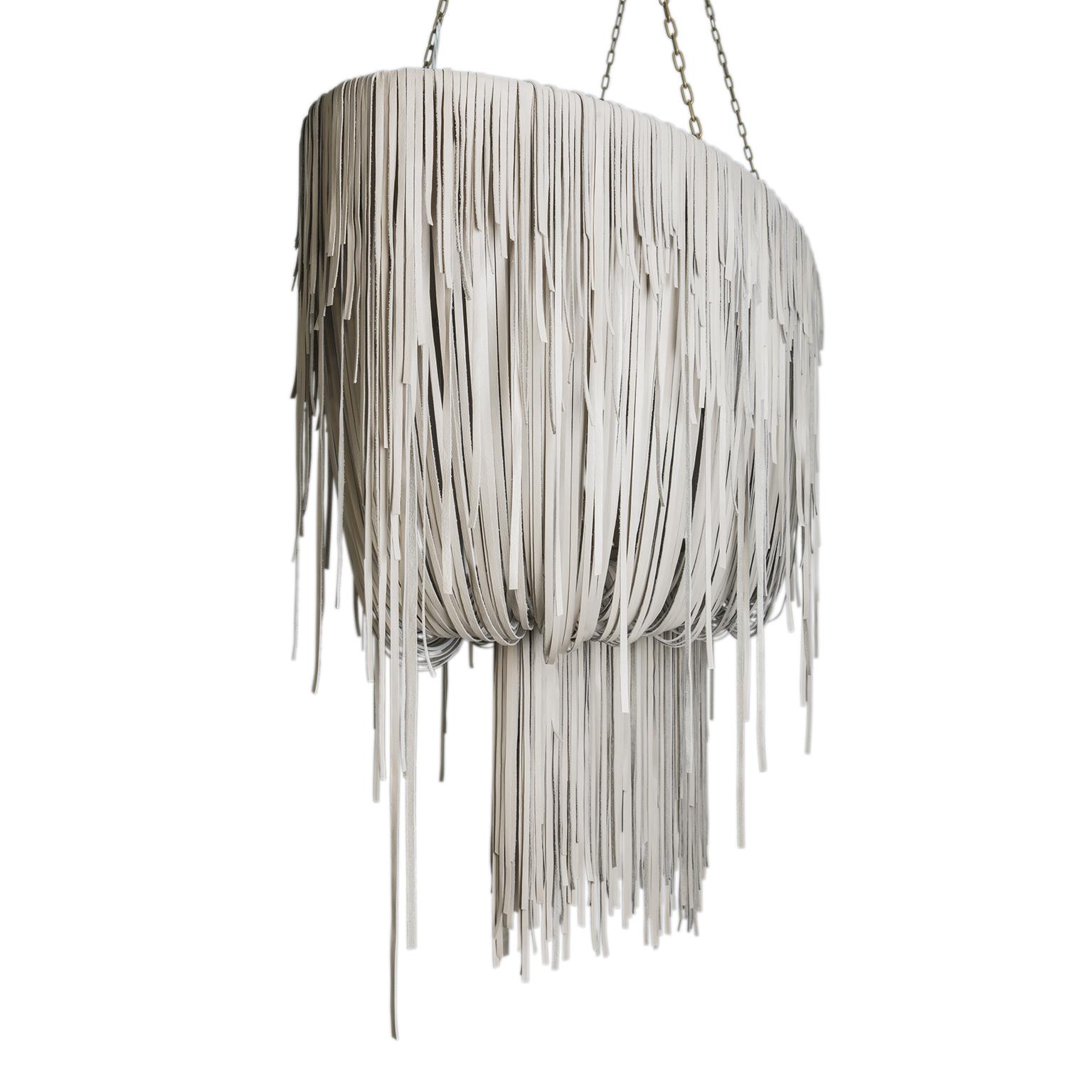 Stretch Oval Urchin Leather Chandelier in Cream-Stone Leather