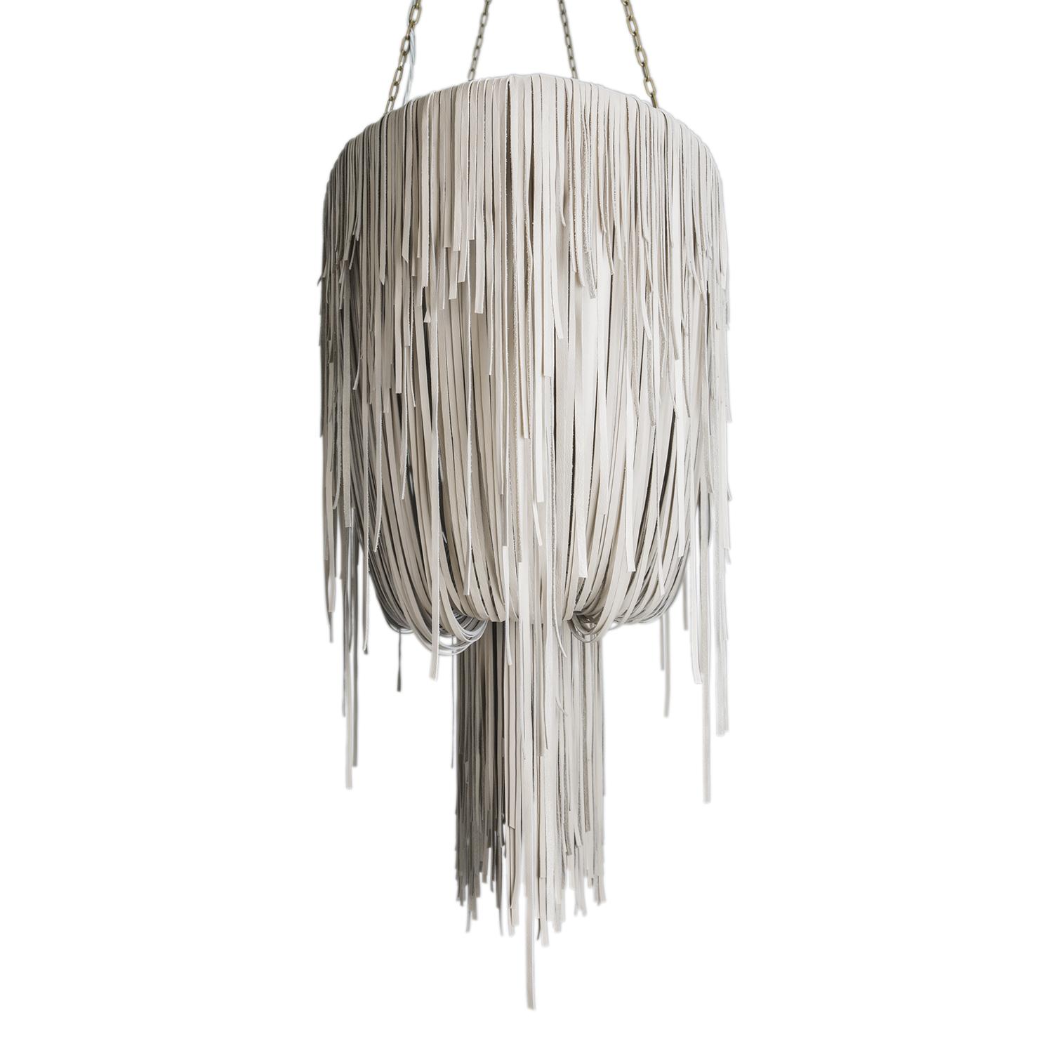 Stretch Oval Urchin Leather Chandelier in Cream-Stone Leather