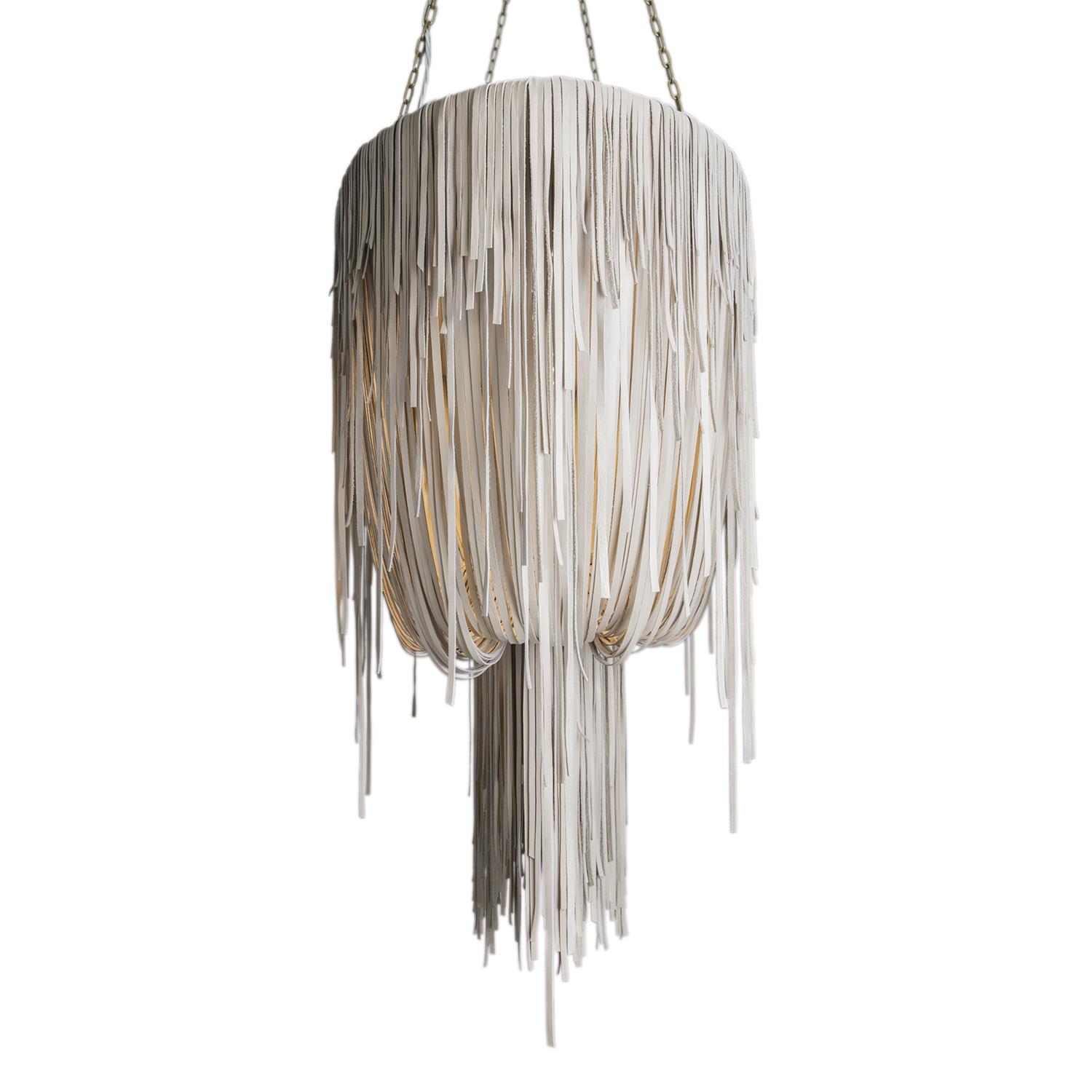 Stretch Oval Urchin Leather Chandelier in Cream-Stone Leather