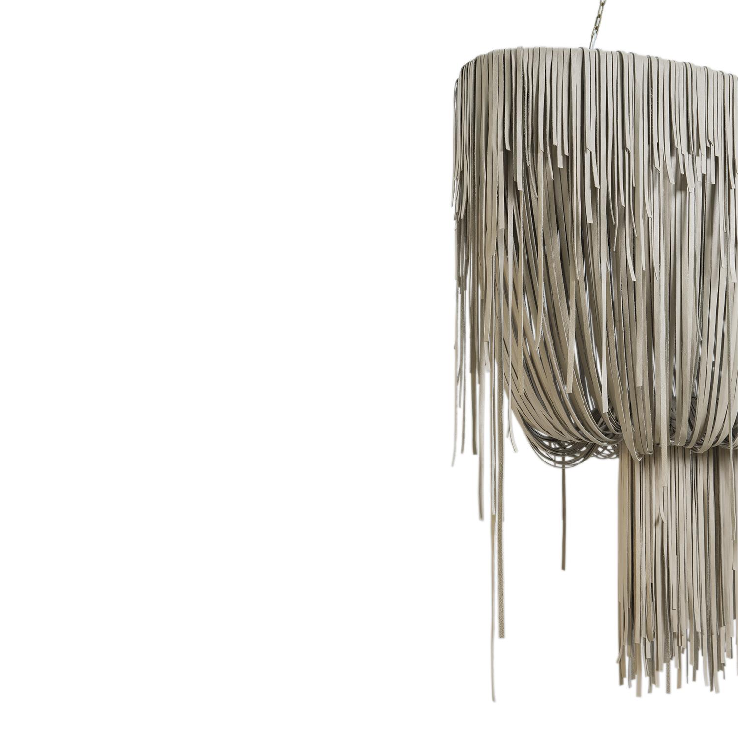 Stretch Oval Urchin Leather Chandelier in Cream-Stone Leather