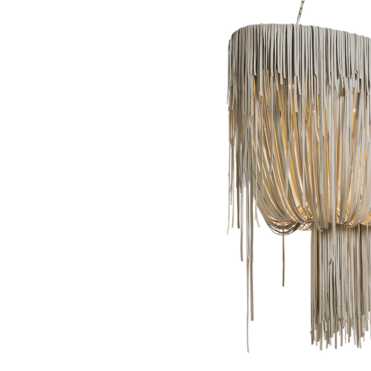 Stretch Oval Urchin Leather Chandelier in Cream-Stone Leather