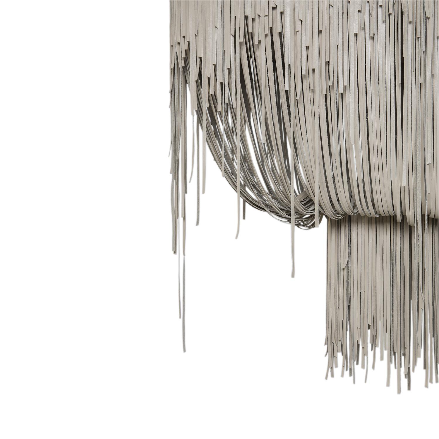 Stretch Oval Urchin Leather Chandelier in Cream-Stone Leather