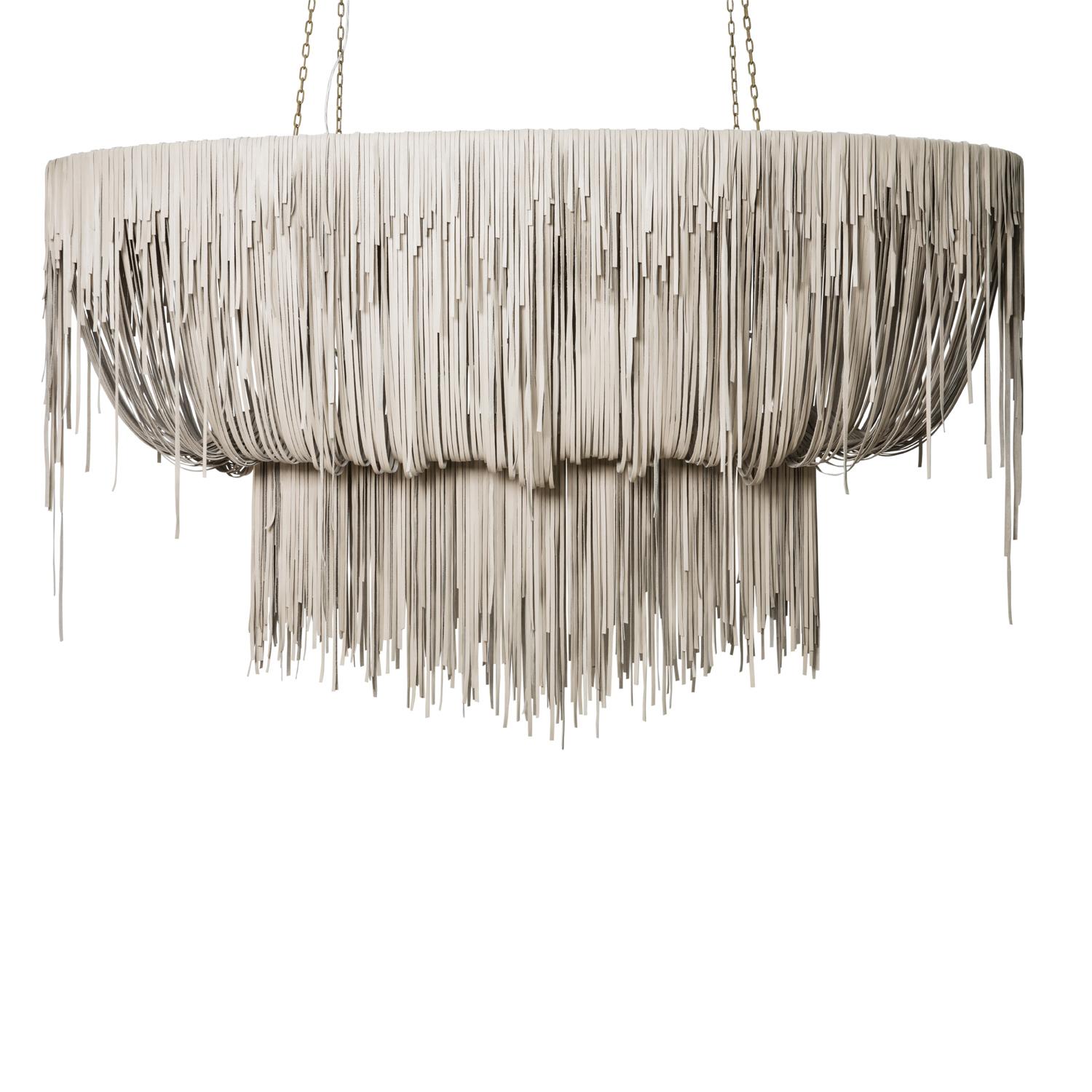 Stretch Oval Urchin Leather Chandelier in Cream-Stone Leather