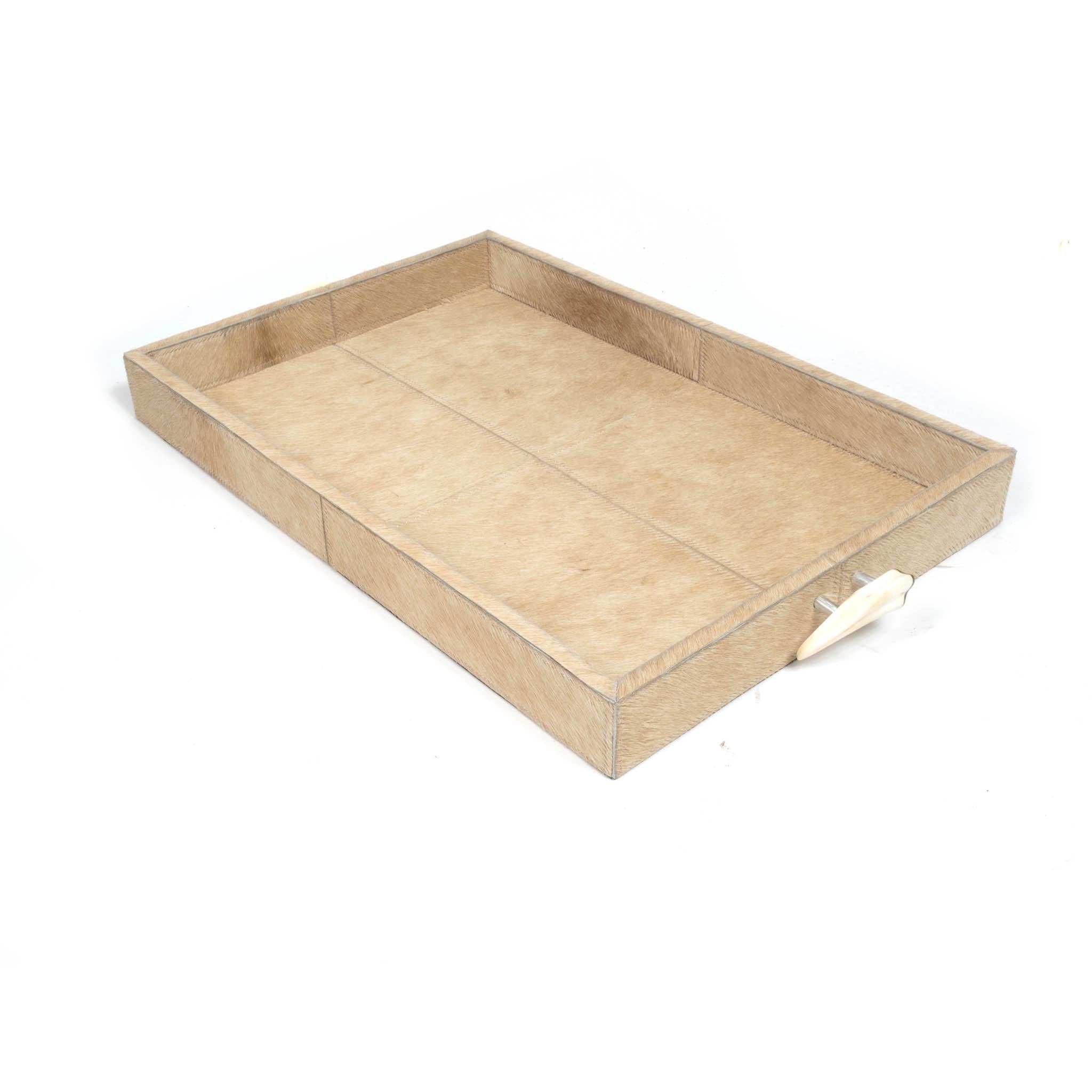 Cream Cow Hide Tray / Warthog Tusk Handles