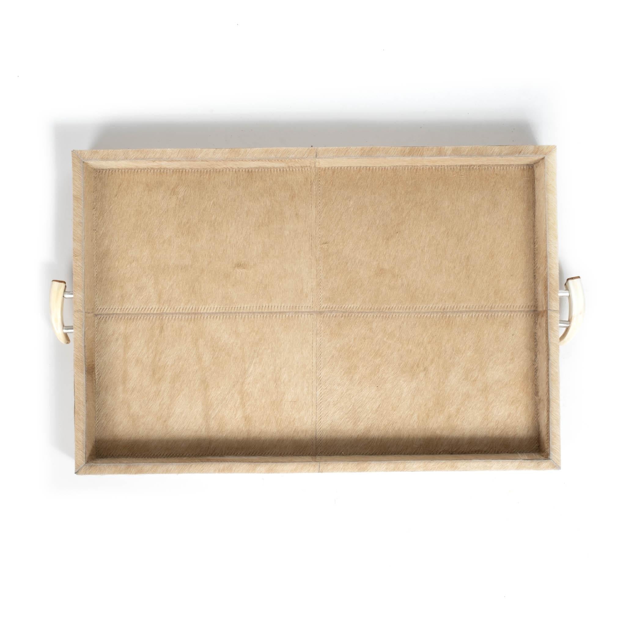 Cream Cow Hide Tray / Warthog Tusk Handles