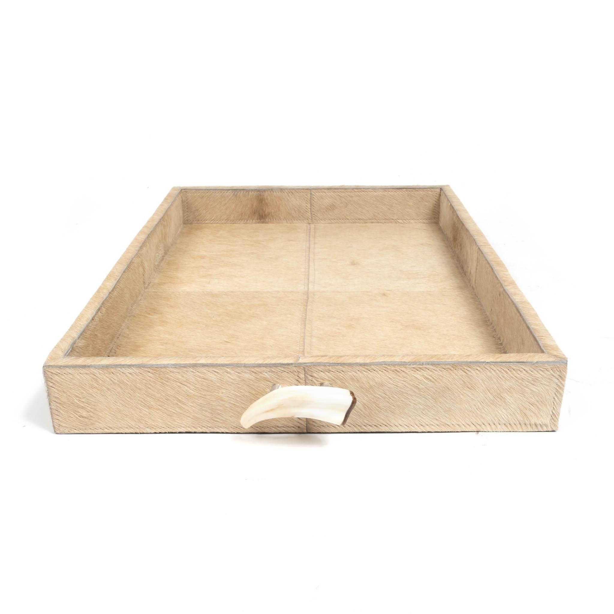 Cream Cow Hide Tray / Warthog Tusk Handles
