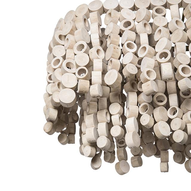 Small Oval Wood Disc Chandelier in Natural Finish