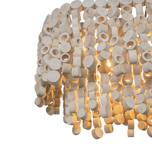 Small Oval Wood Disc Chandelier in Natural Finish