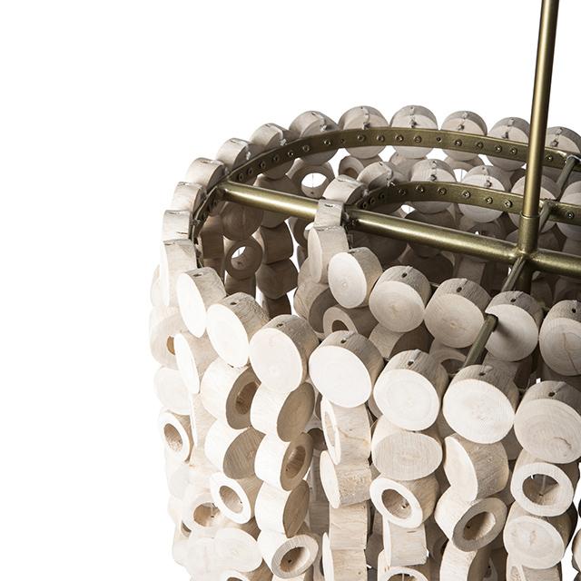 Small Oval Wood Disc Chandelier in Natural Finish