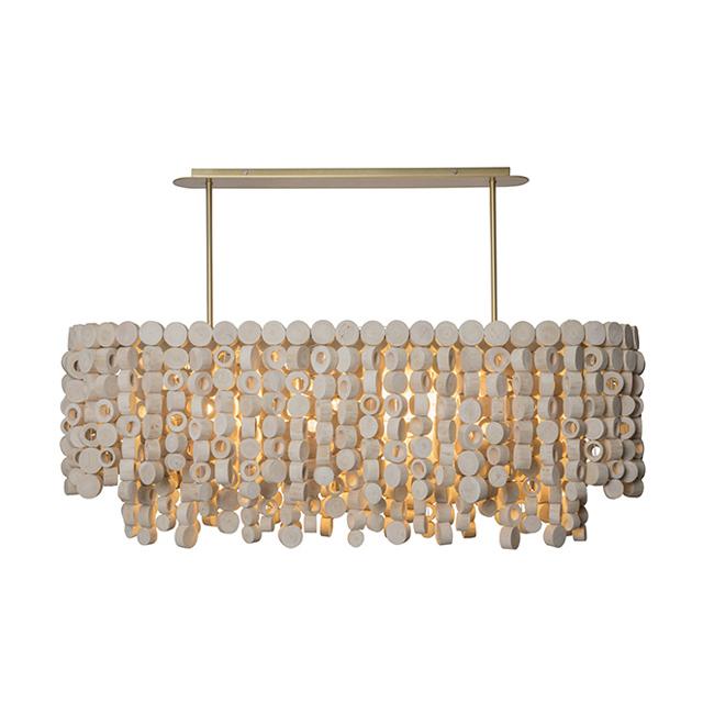 Small Oval Wood Disc Chandelier in Natural Finish