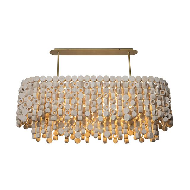 Small Oval Wood Disc Chandelier in Natural Finish