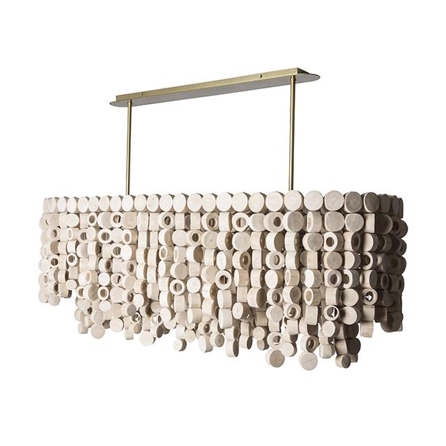 Small Oval Wood Disc Chandelier in Natural Finish