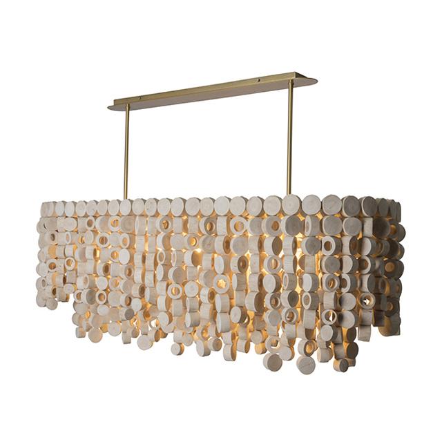 Small Oval Wood Disc Chandelier in Natural Finish