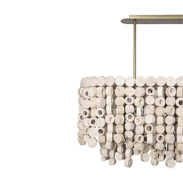 Small Oval Wood Disc Chandelier in Natural Finish