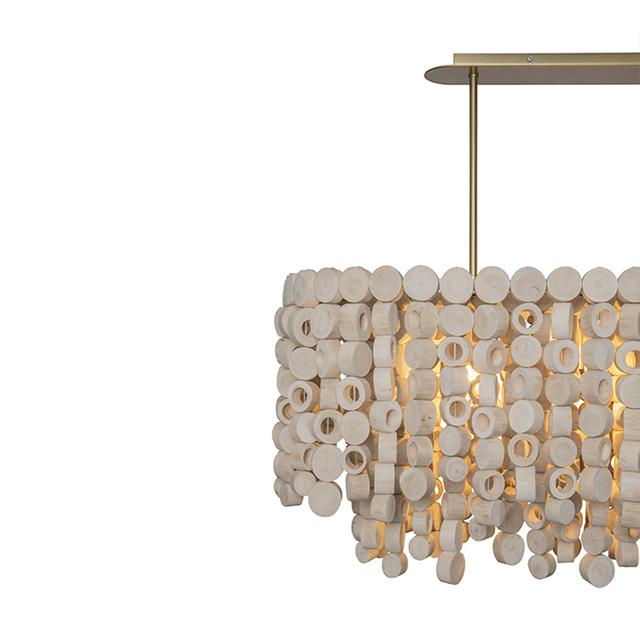 Small Oval Wood Disc Chandelier in Natural Finish