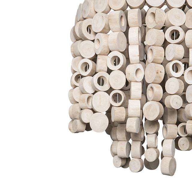 Small Oval Wood Disc Chandelier in Natural Finish