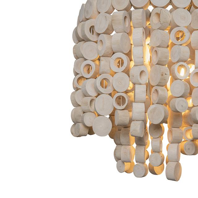 Small Oval Wood Disc Chandelier in Natural Finish