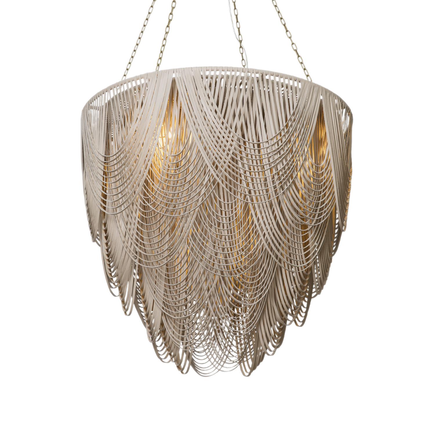 Extra Large Round Whisper Leather Chandelier in Cream-Stone Leather