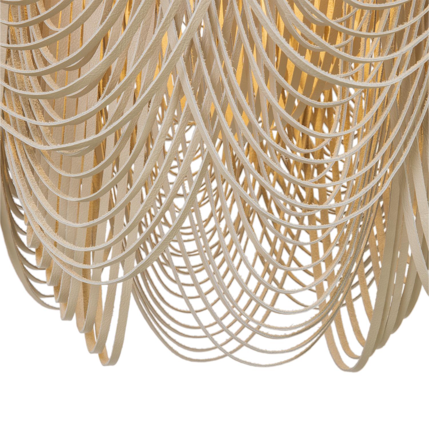 Extra Large Round Whisper Leather Chandelier in Cream-Stone Leather