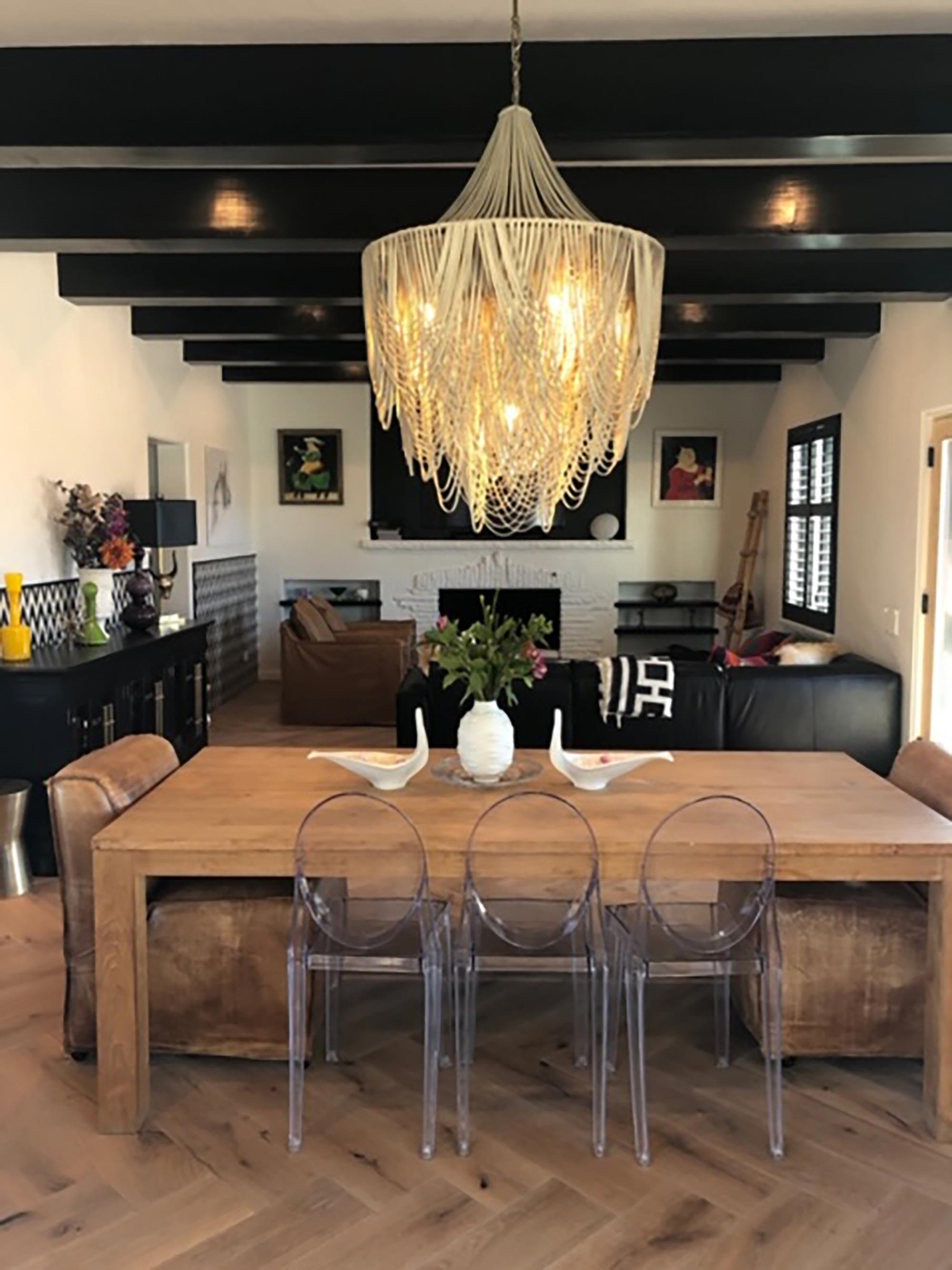 Extra Large Round Whisper with Crown Leather Chandelier in Cream-Stone Leather
