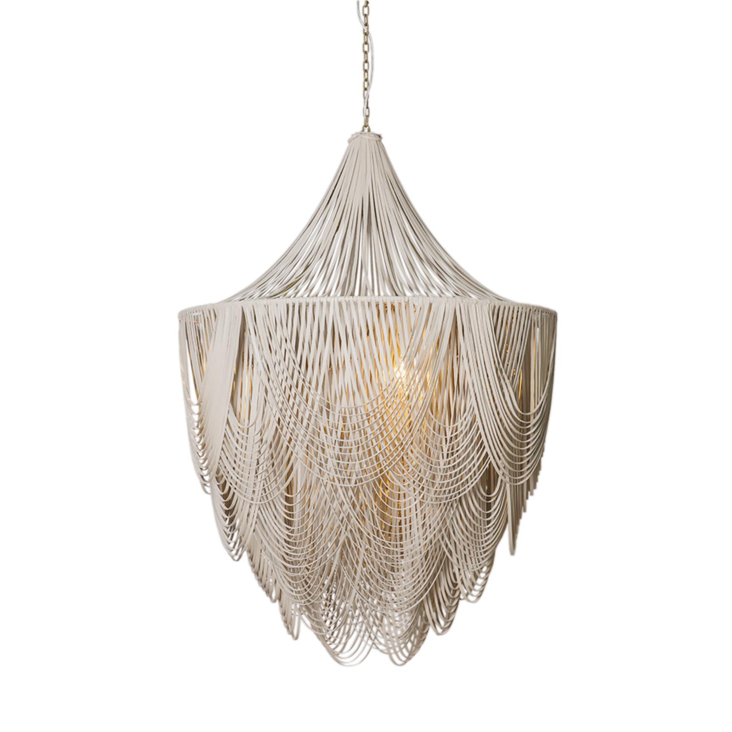 Extra Large Round Whisper with Crown Leather Chandelier in Cream-Stone Leather