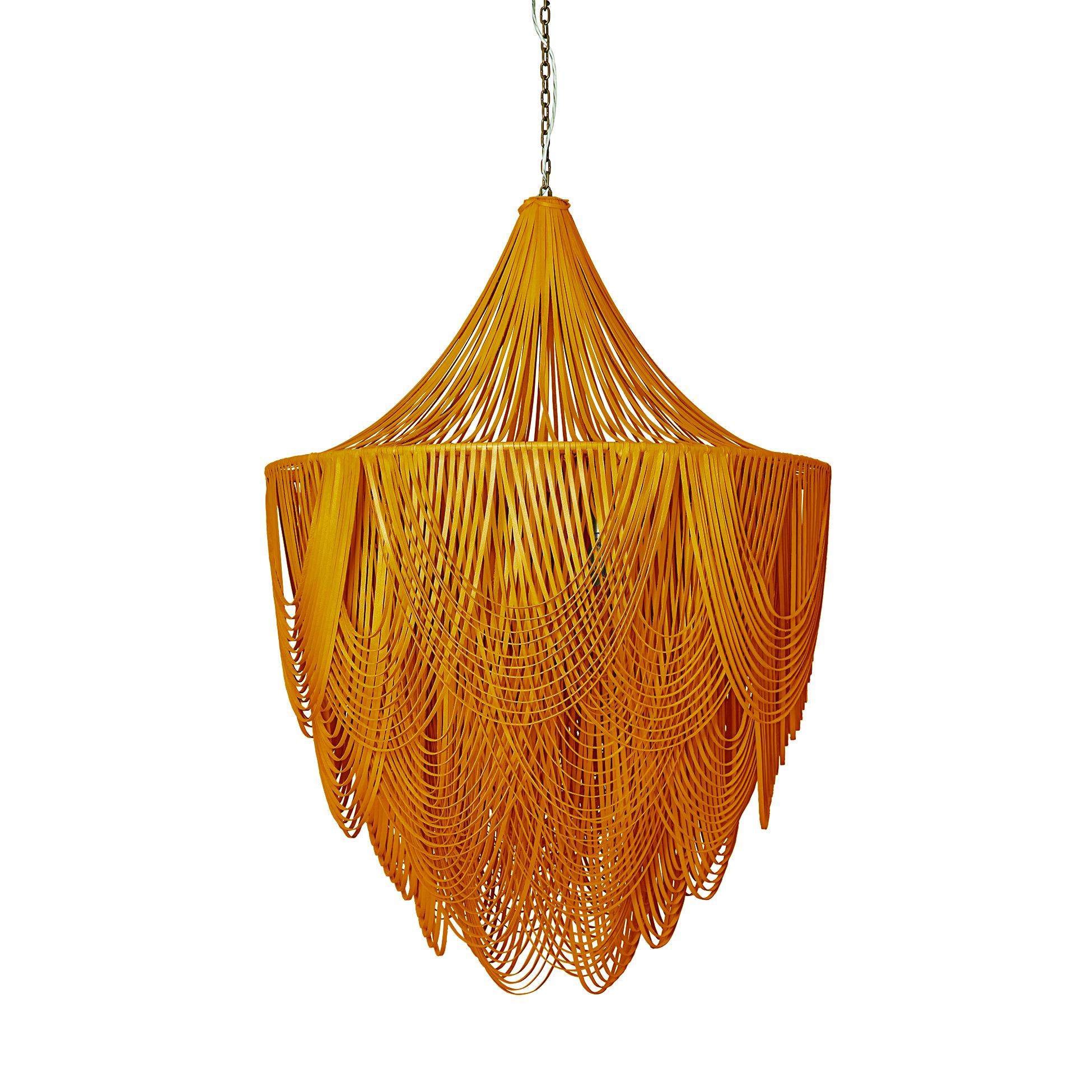 Extra Large Round Whisper with Crown Leather Chandelier in NeKeia Leather