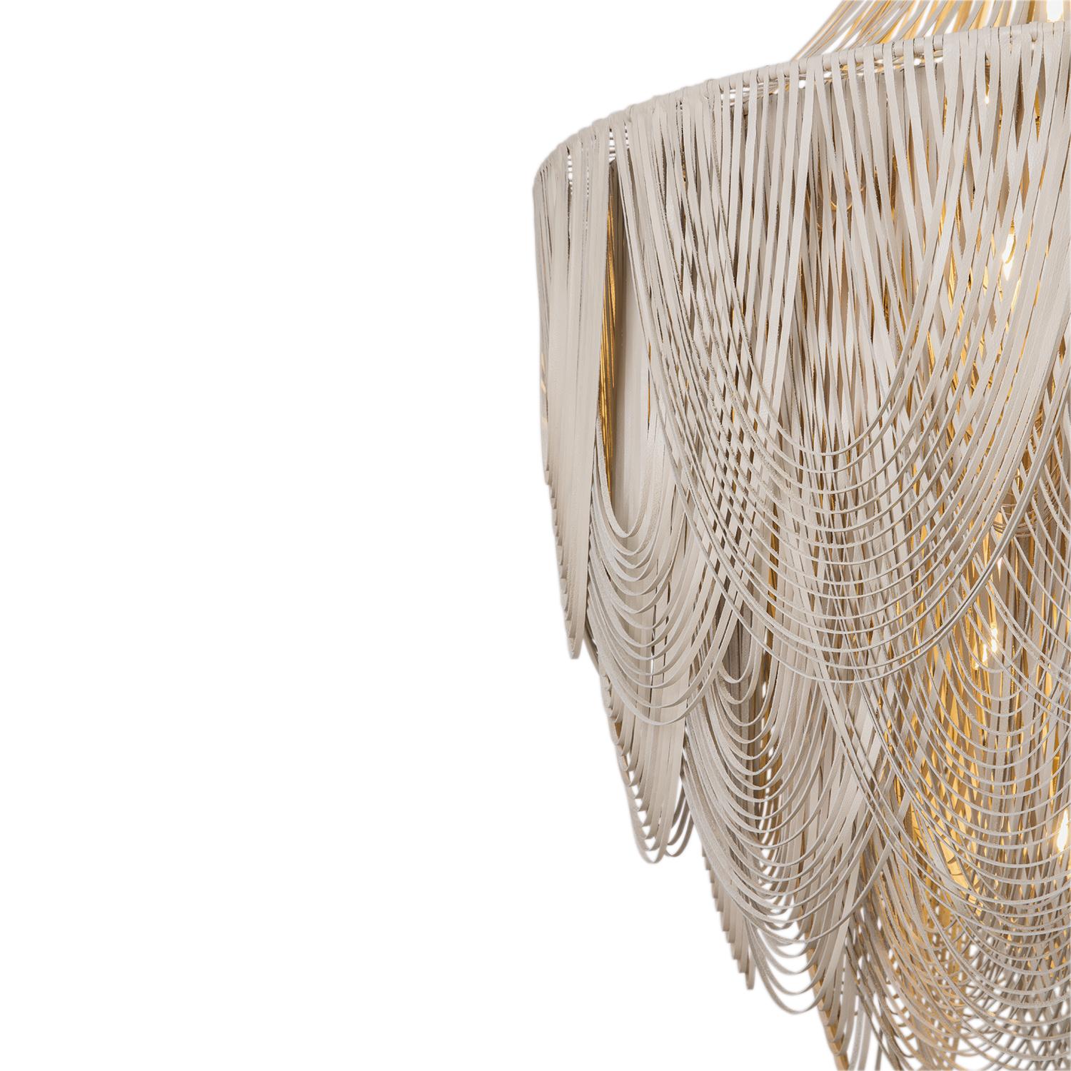 XXL Round Whisper with Crown Leather Chandelier in Cream-Stone Leather