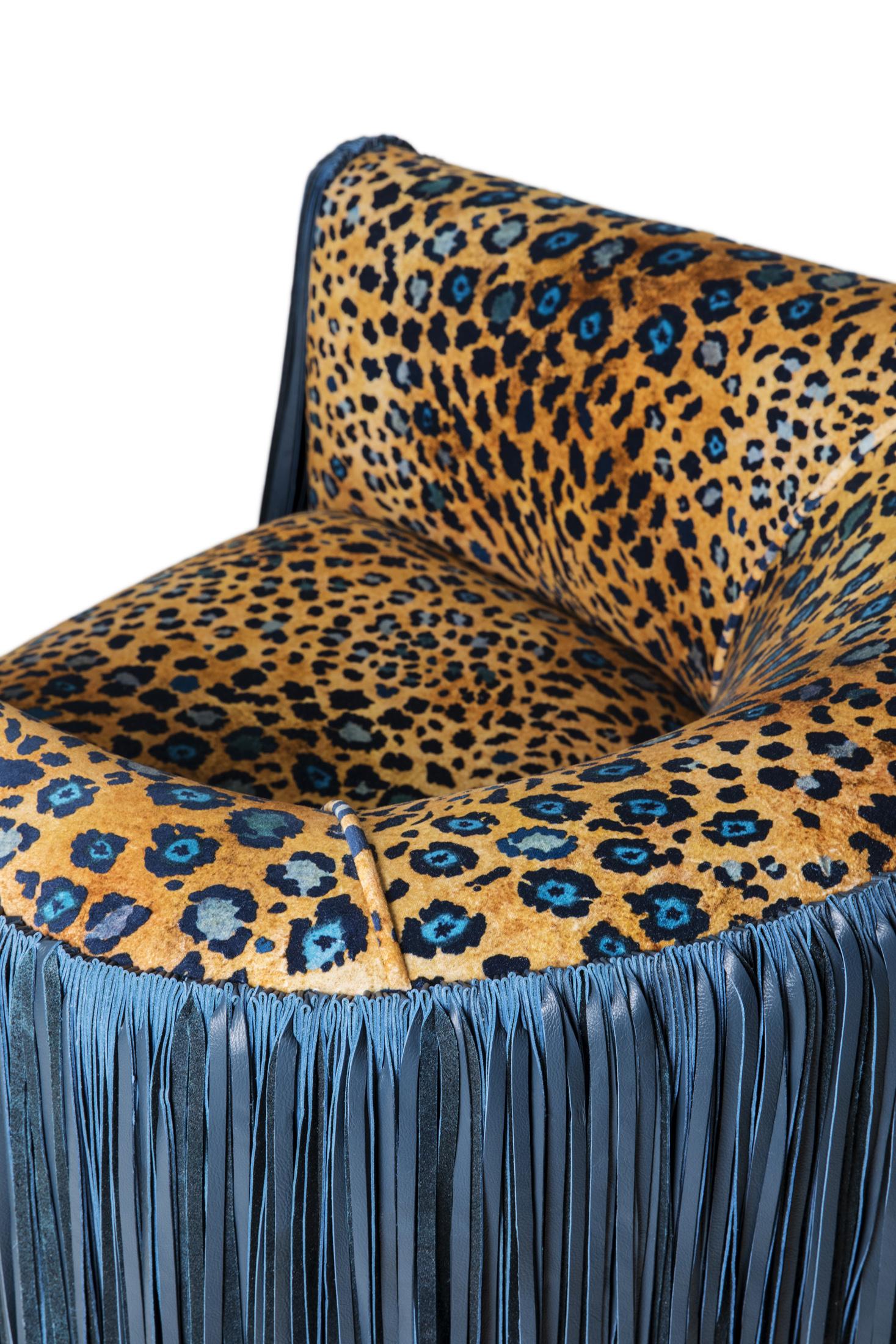 Safari Spot Shaggy Leather Swivel Chair