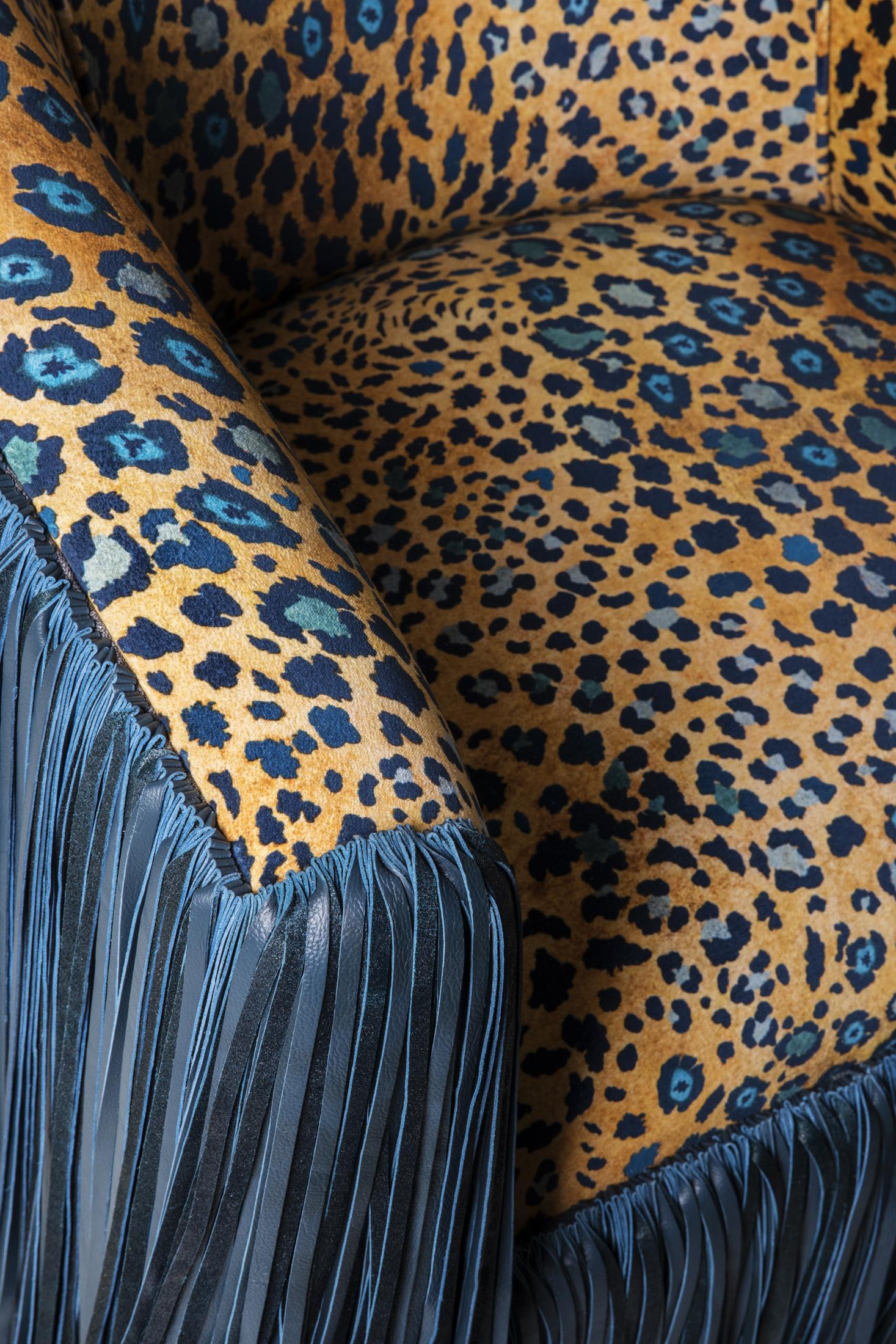 Safari Spot Shaggy Leather Swivel Chair