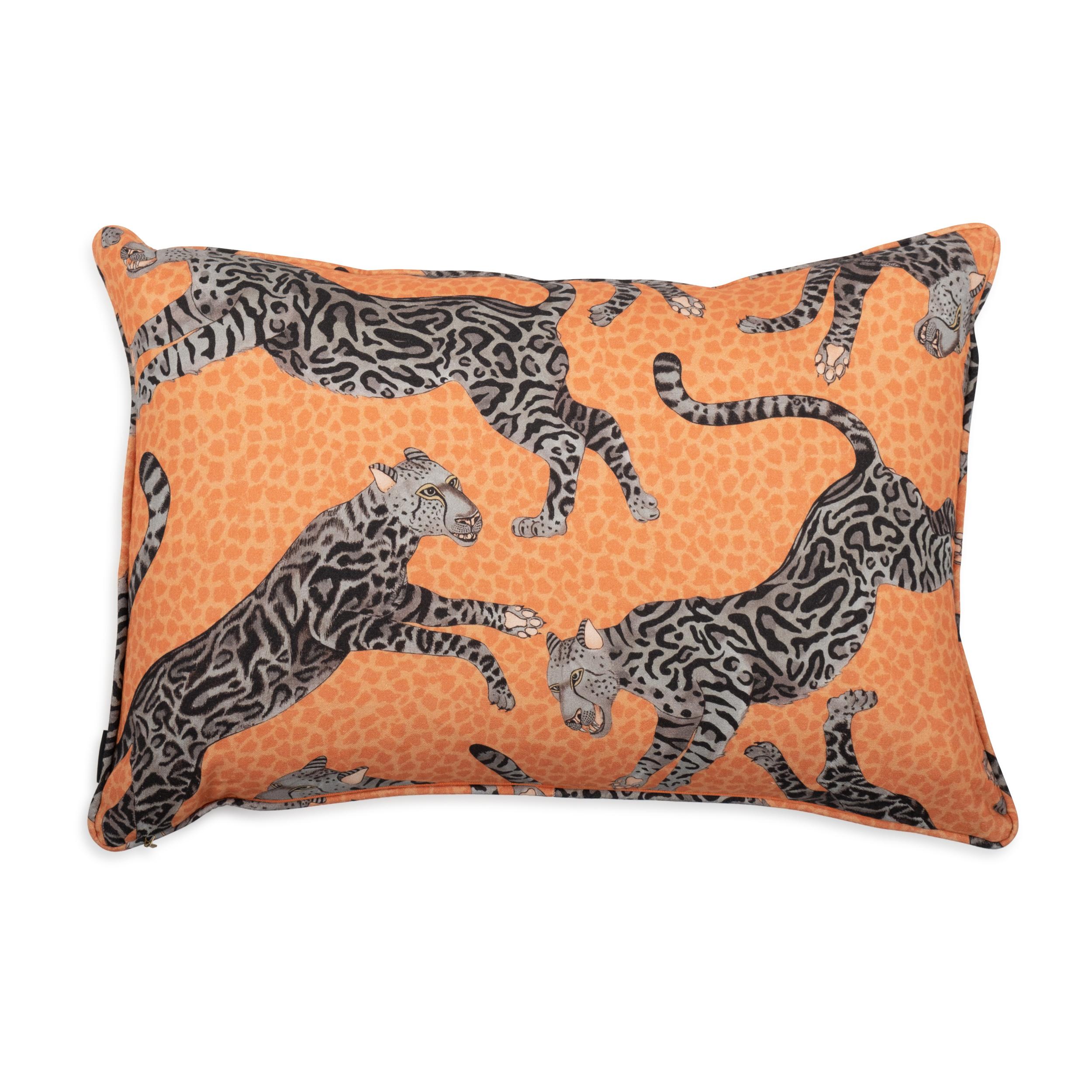 Cheetah Kings Lumbar Pillow - Linen - Coral