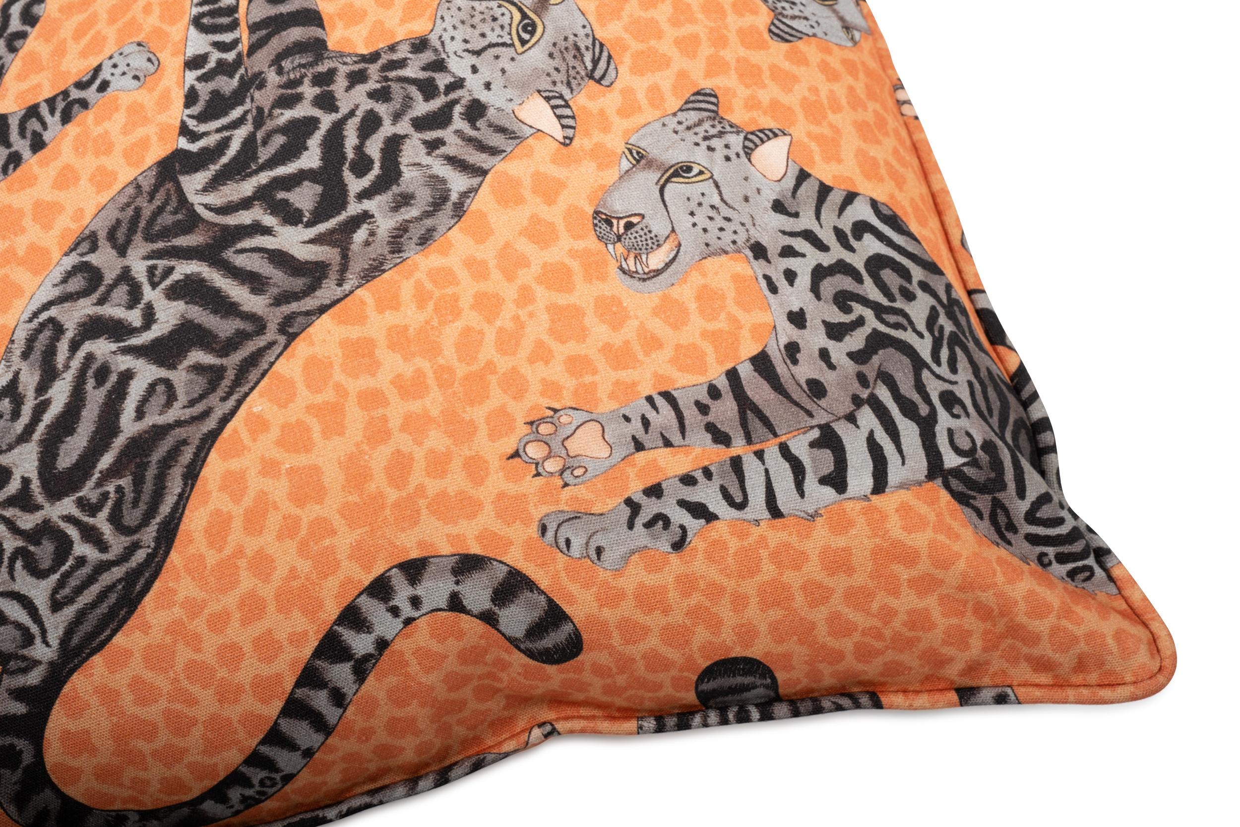 Cheetah Kings Lumbar Pillow - Linen - Coral