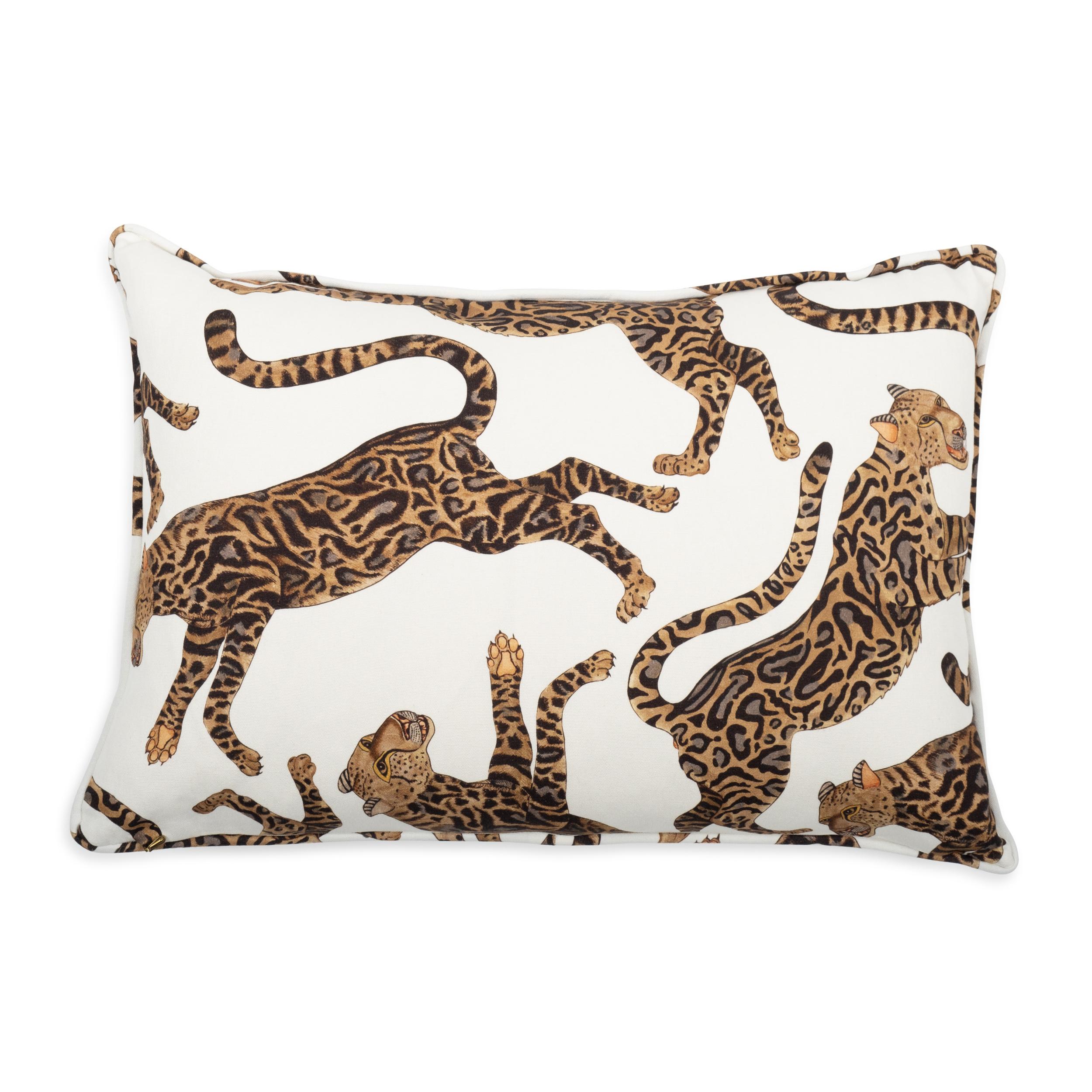 Cheetah Kings Lumbar Pillow - Linen - Chalk