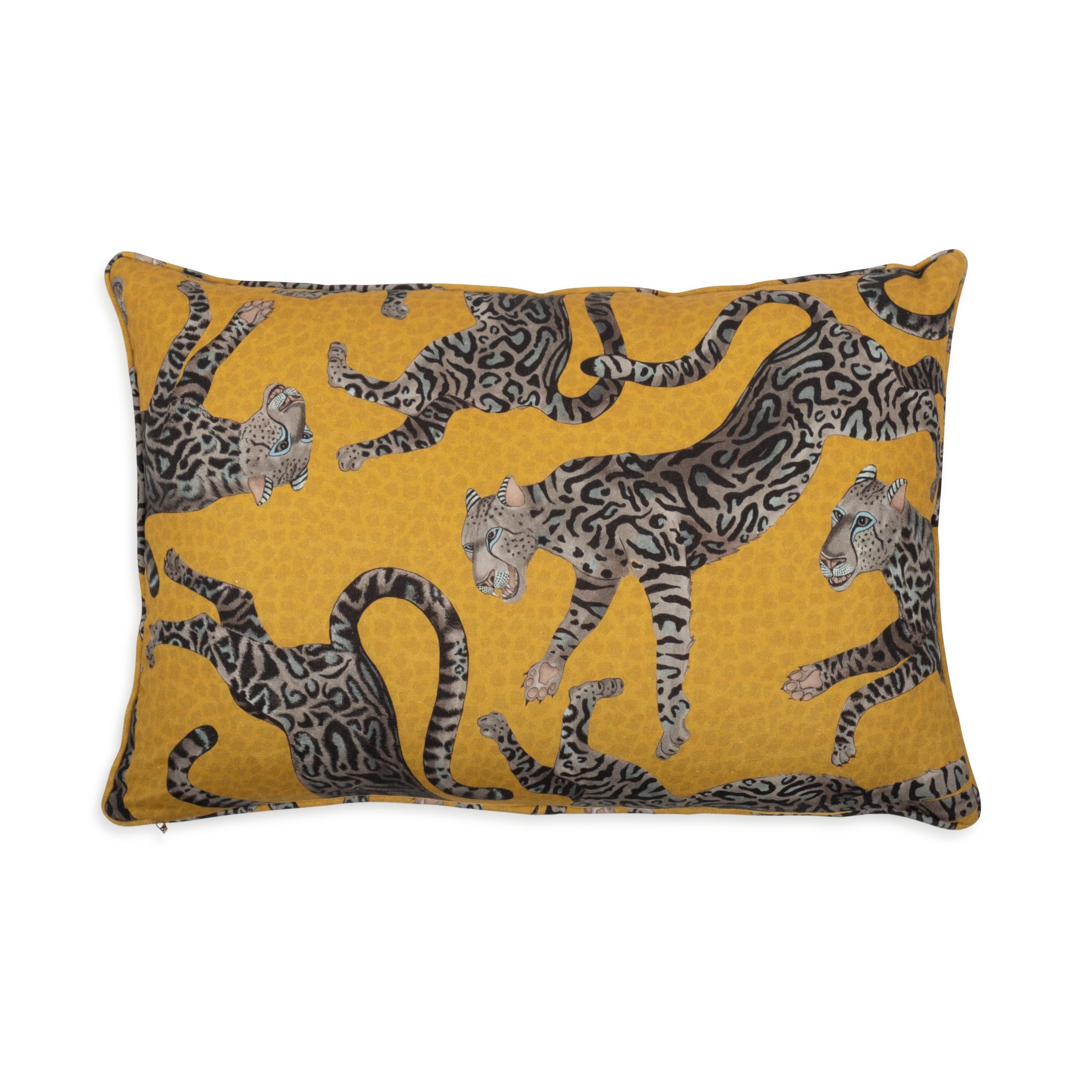 Cheetah Kings Lumbar Pillow - Linen - Gold