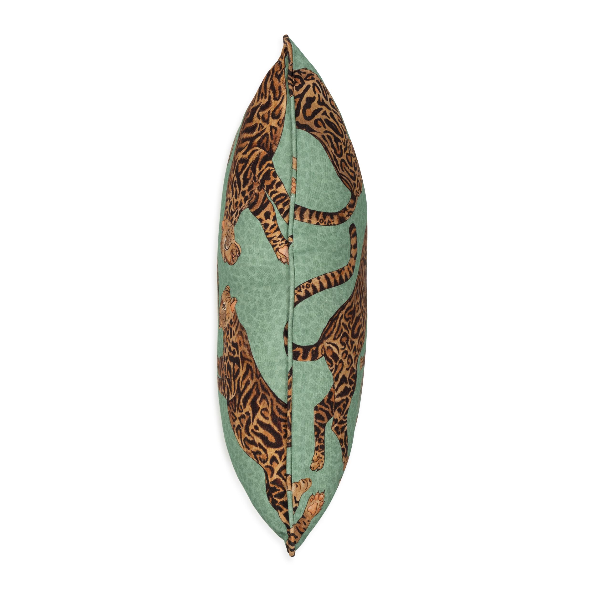 Cheetah Kings Lumbar Pillow - Linen - Jade