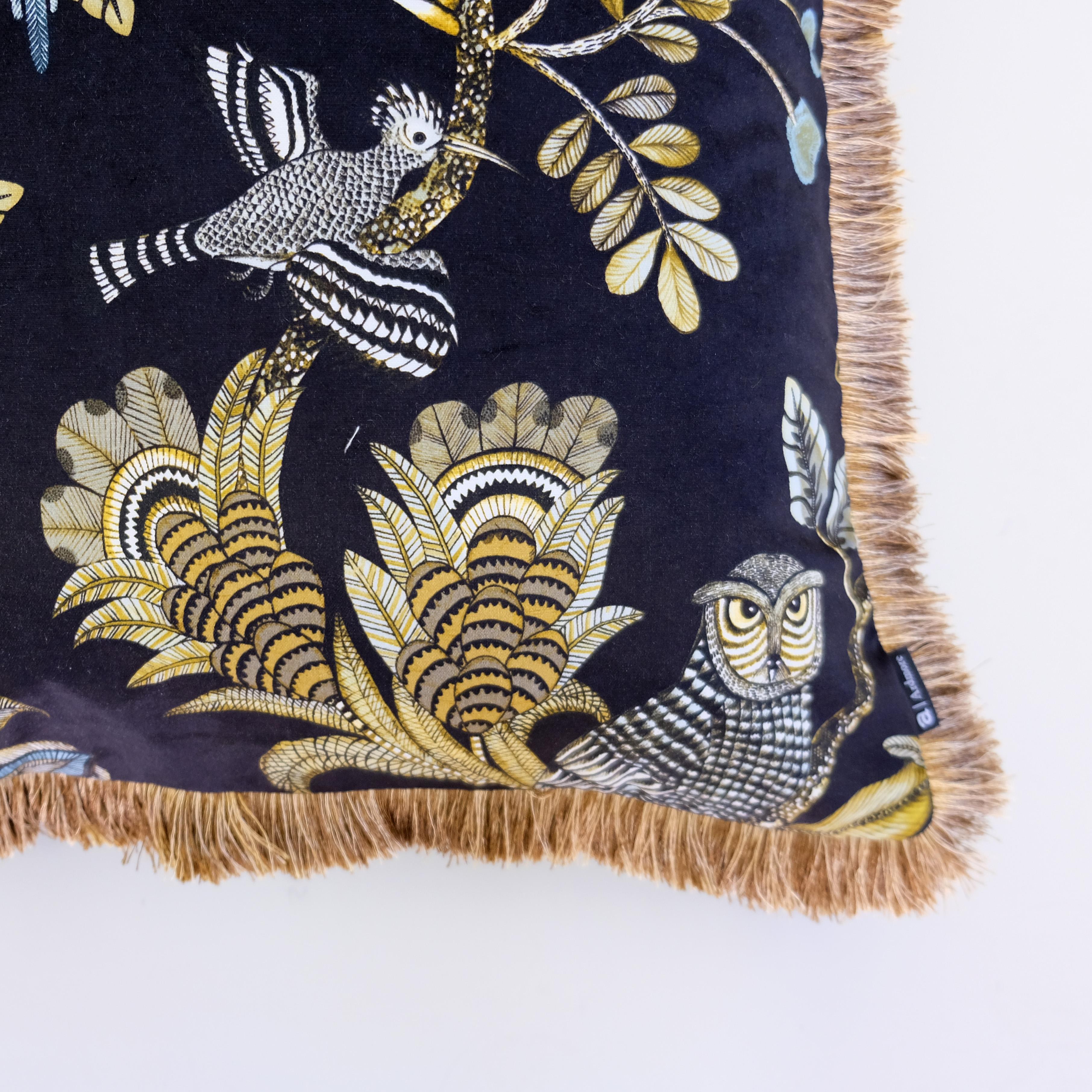 Camp Critters Pillow - Velvet w/ Fringe - Brass