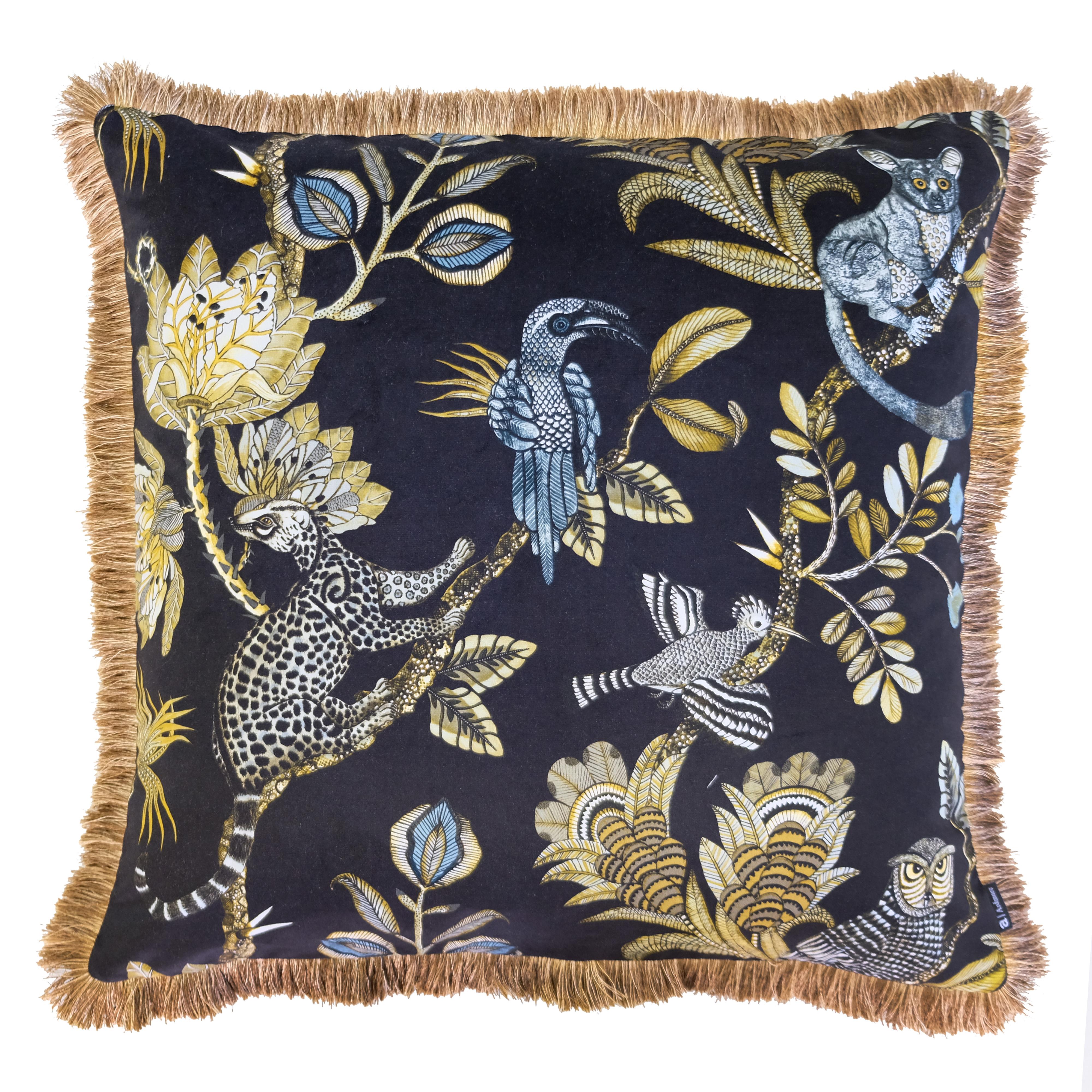 Camp Critters Pillow - Velvet w/ Fringe - Brass