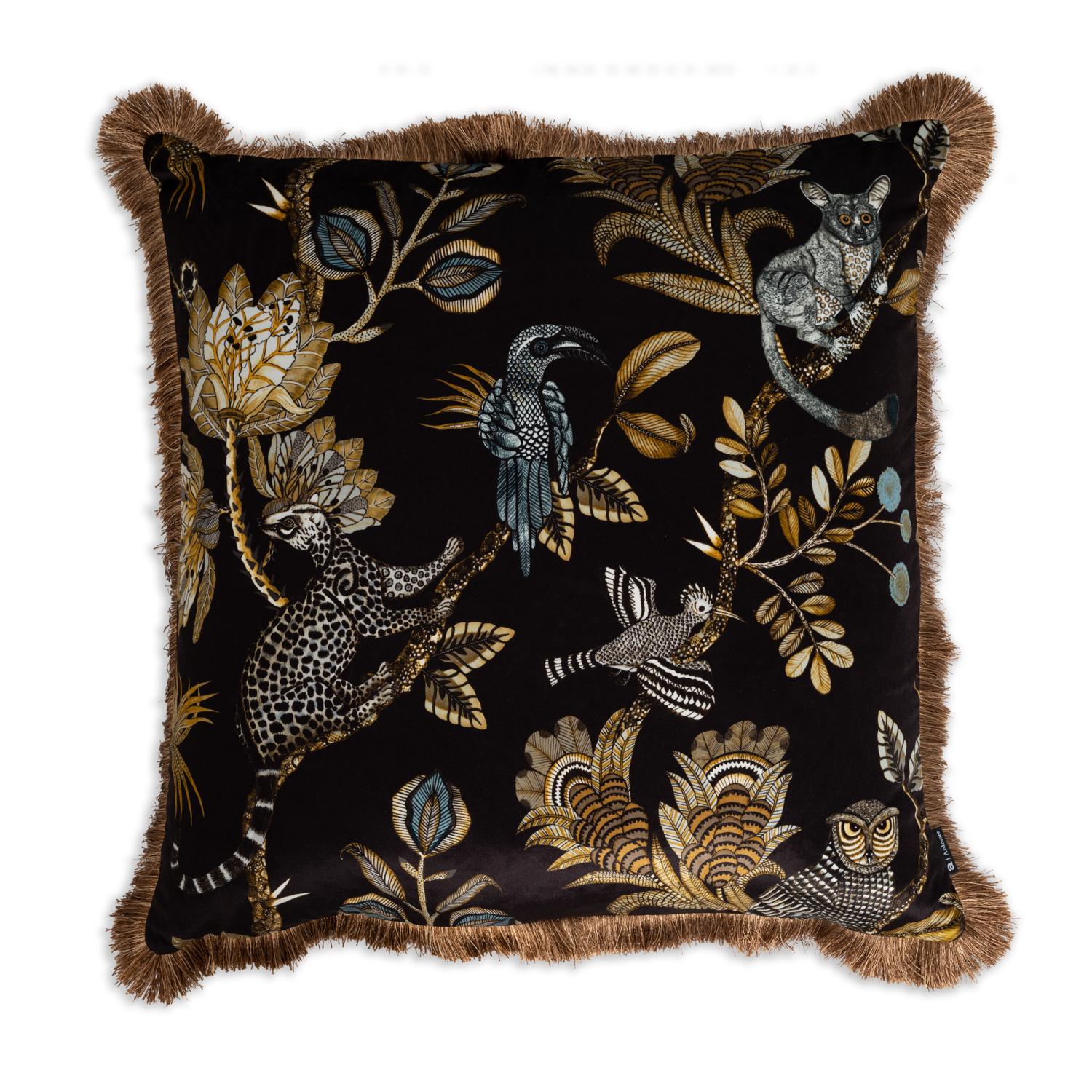 Camp Critters Pillow - Velvet w/ Fringe - Brass