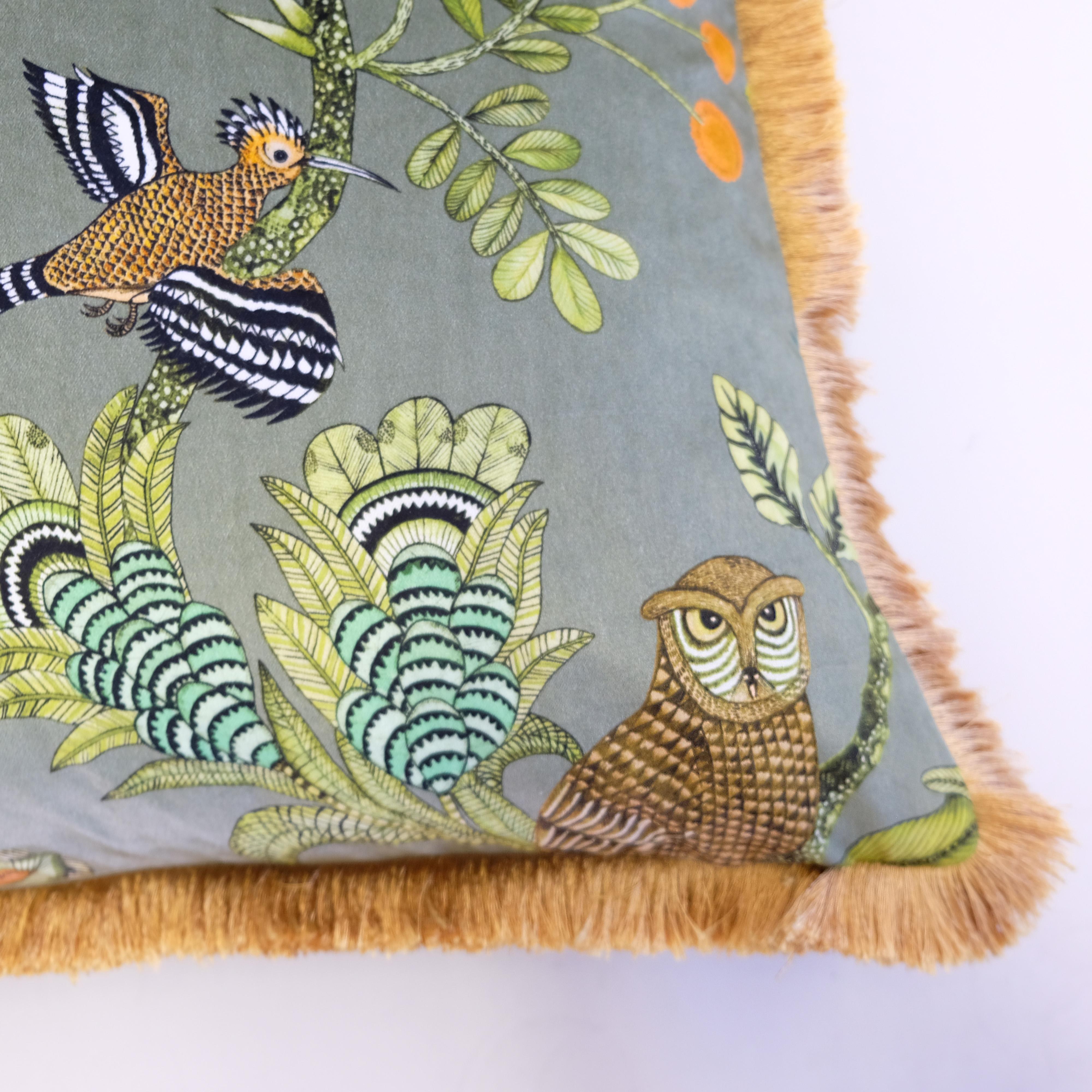 Camp Critters Pillow - Velvet w/ Fringe - Delta