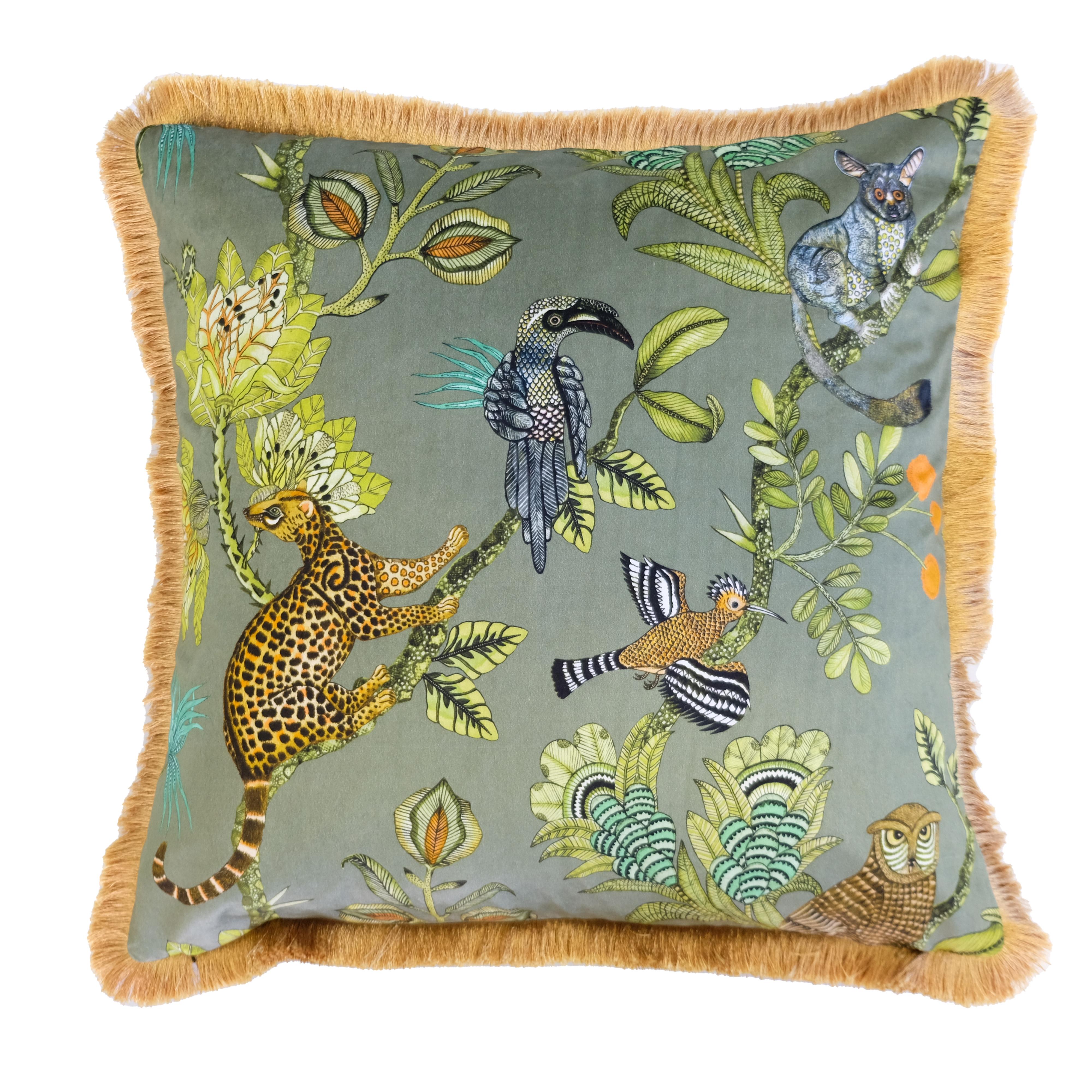 Camp Critters Pillow - Velvet w/ Fringe - Delta