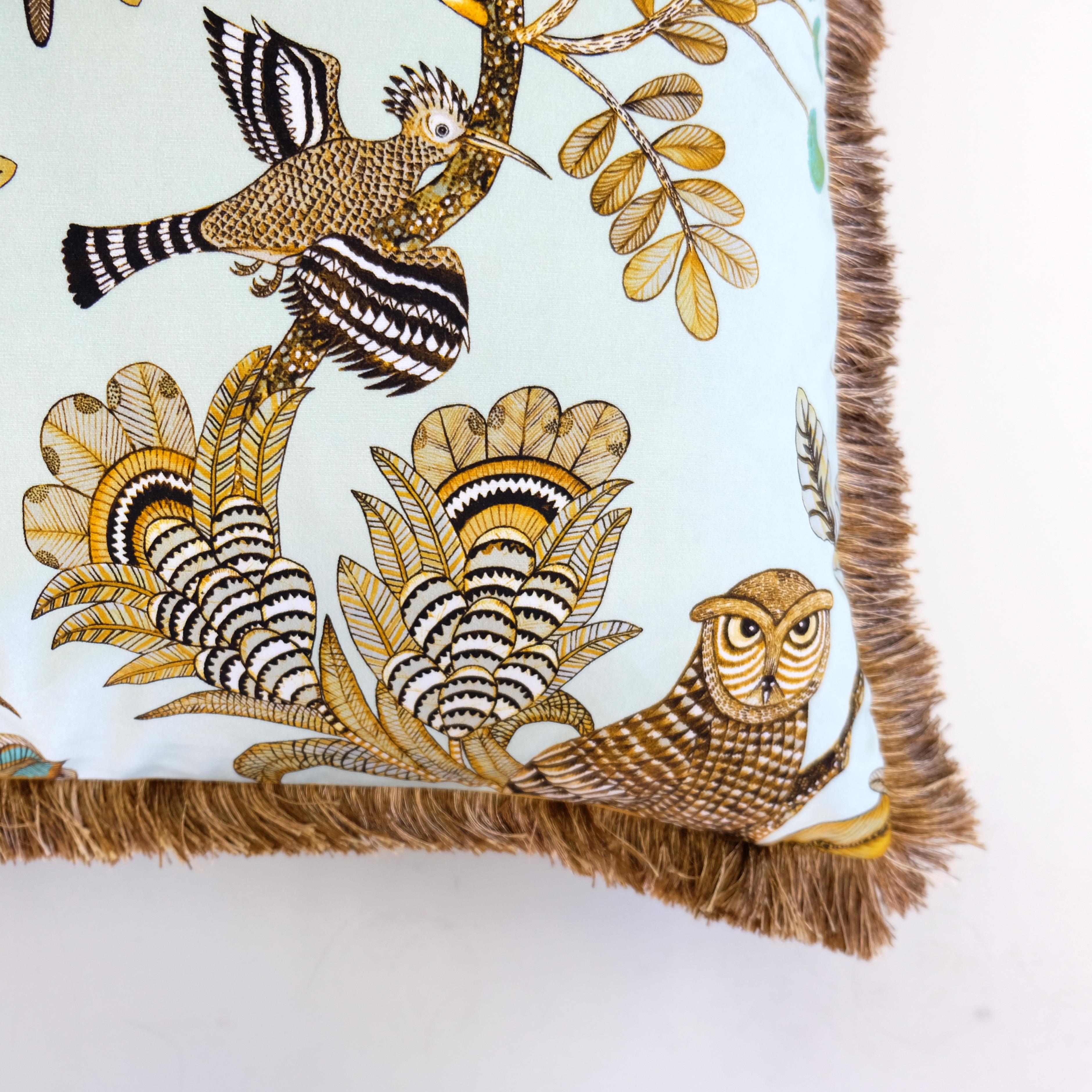 Camp Critters Pillow - Velvet w/ Fringe - Mist