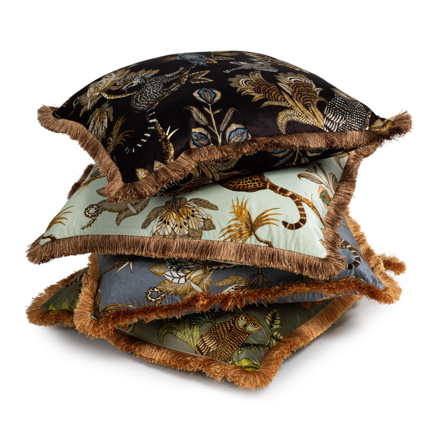 Camp Critters Pillow - Velvet w/ Fringe - Mist