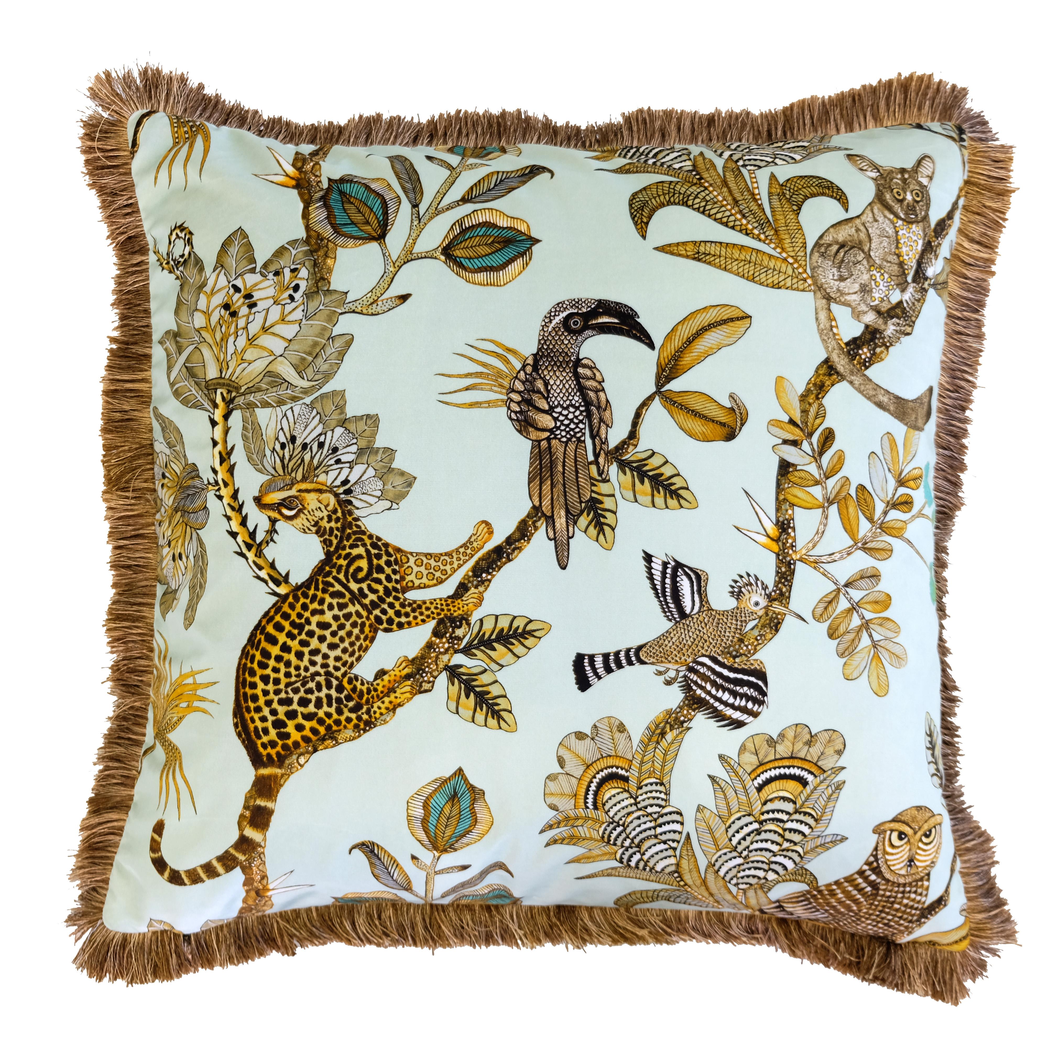 Camp Critters Pillow - Velvet w/ Fringe - Mist
