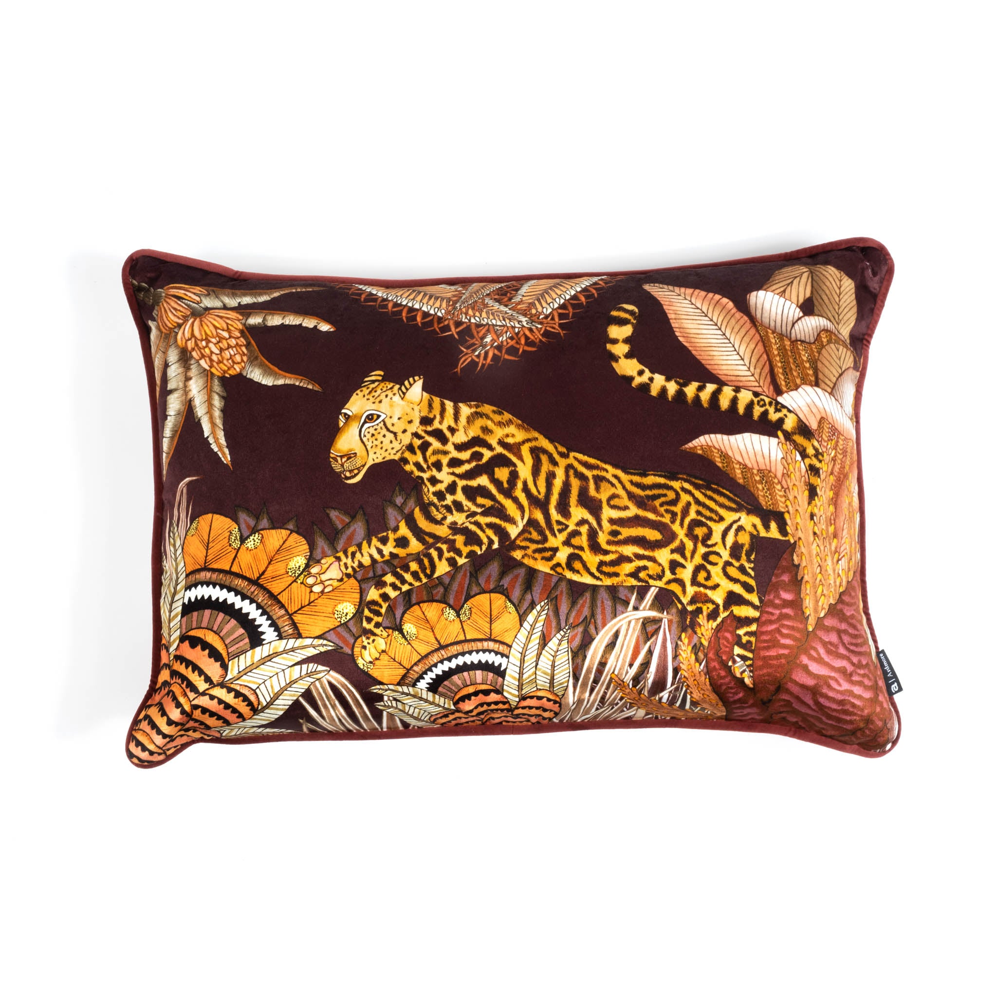 Cheetah Kings Forest Lumbar Pillow - Velvet - Plum